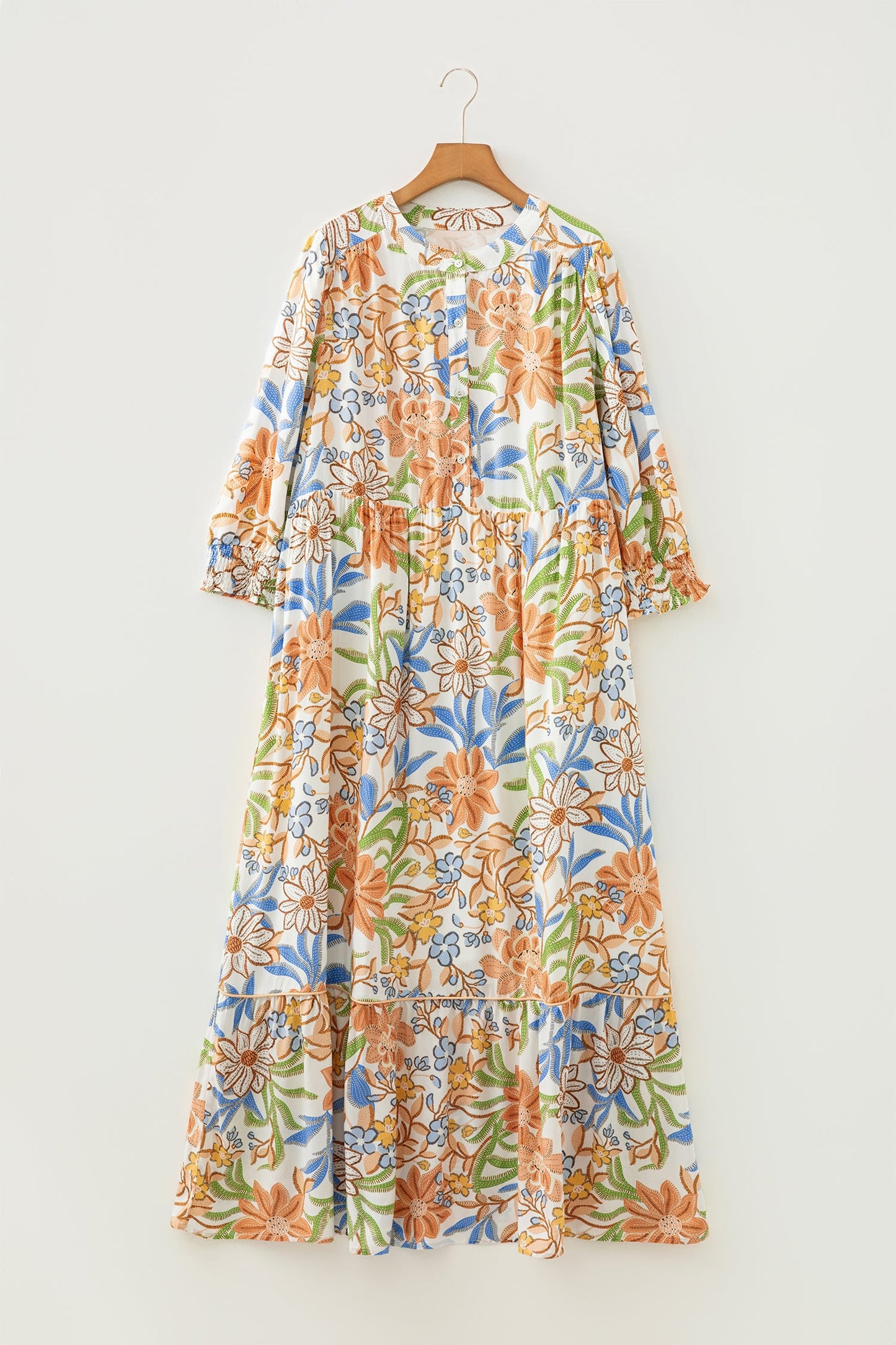 Plus Size Floral 3/4 Sleeve Tiered Dress