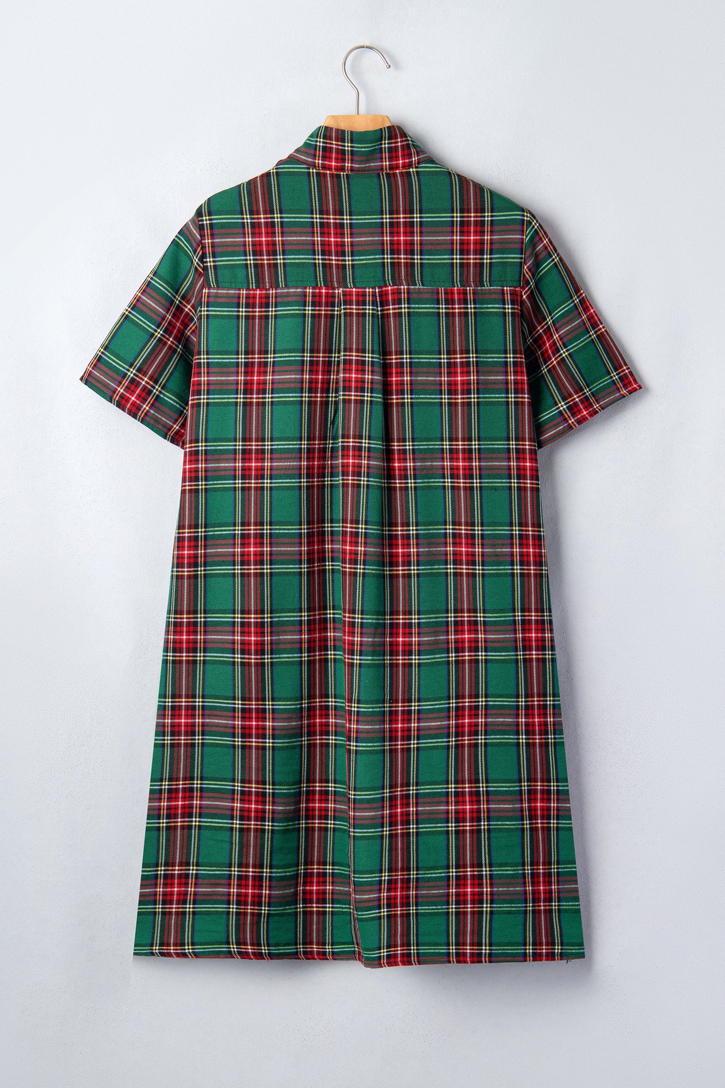 Plaid Buttoned Short Sleeve Dress w/ Pockets