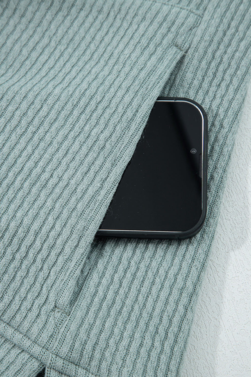 Solid Ribbed Drop Shoulder Hoodie