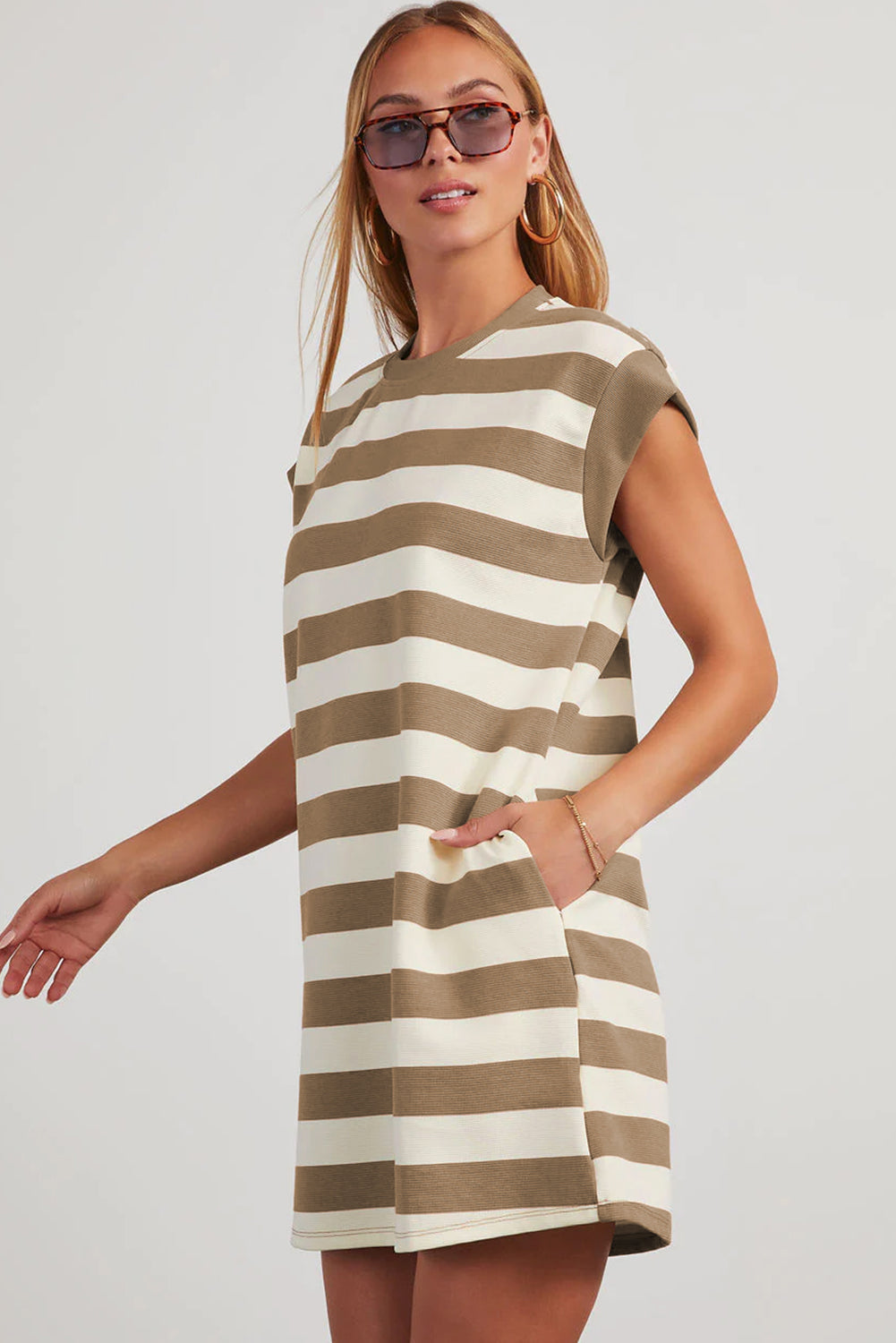 Stripe Cap Sleeve T-Shirt Dress