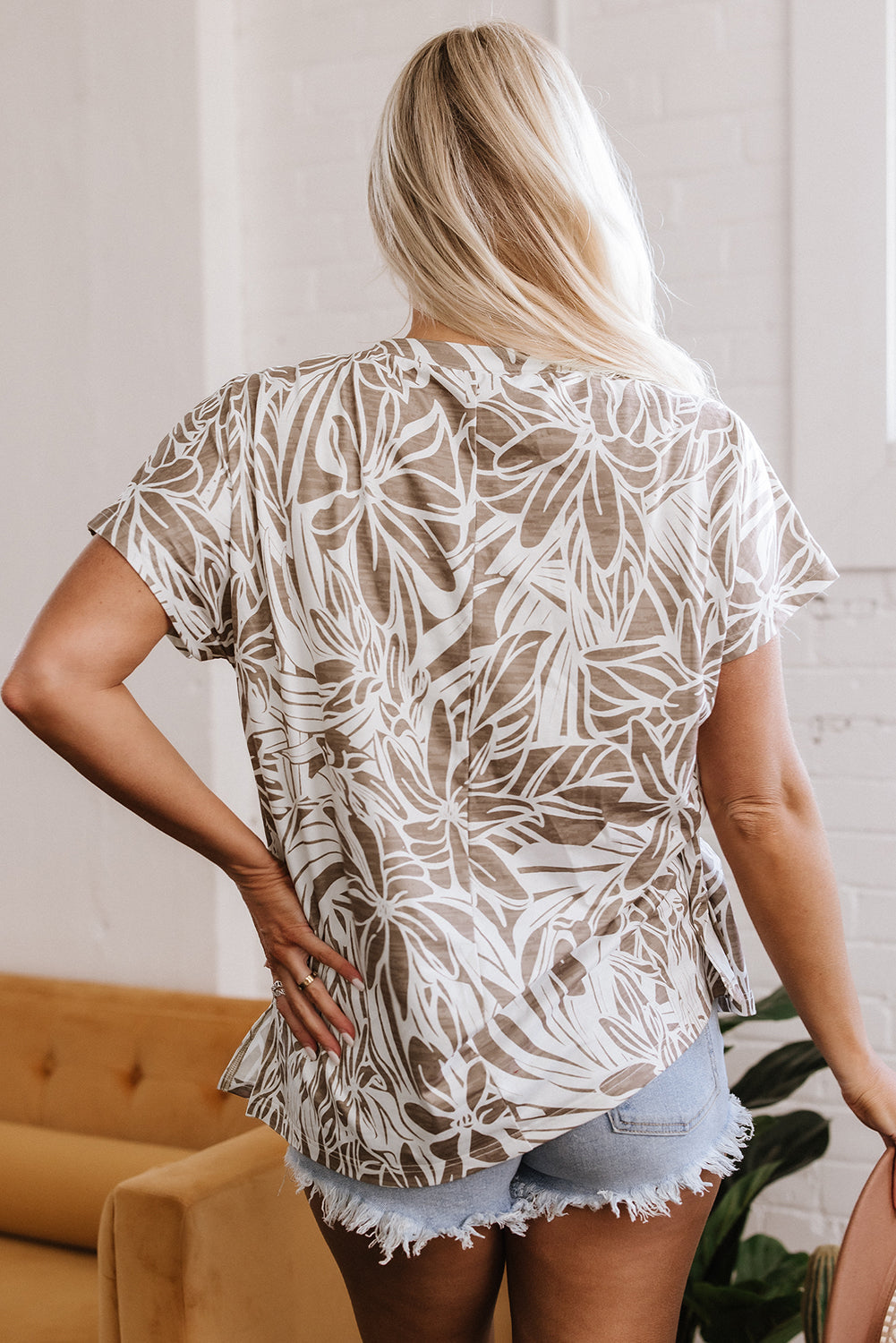 Floral V-Neck Short Sleeve Loose Fit Blouse