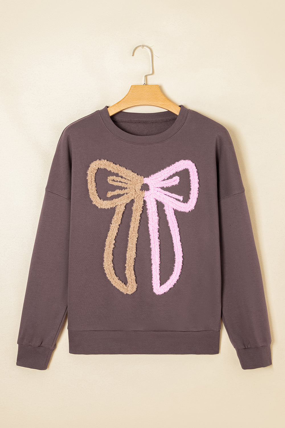 Bow Contrast Terry Drop Shoulder Sweatshirt