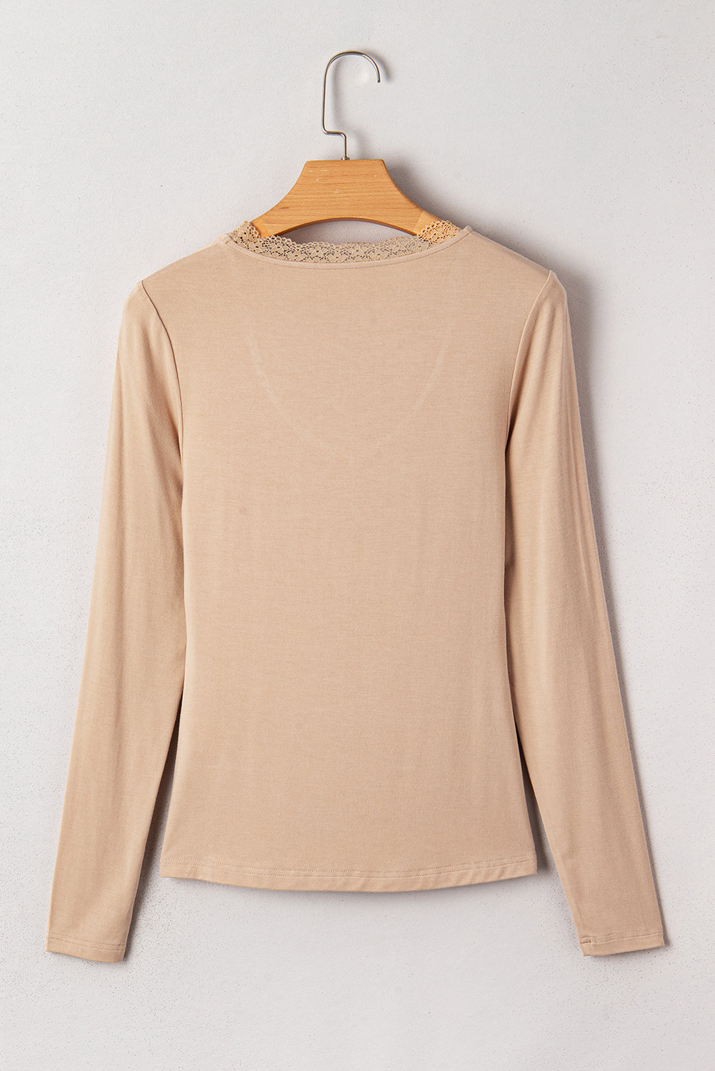 Lace Trim Ruched V-Neck Long Sleeve Top