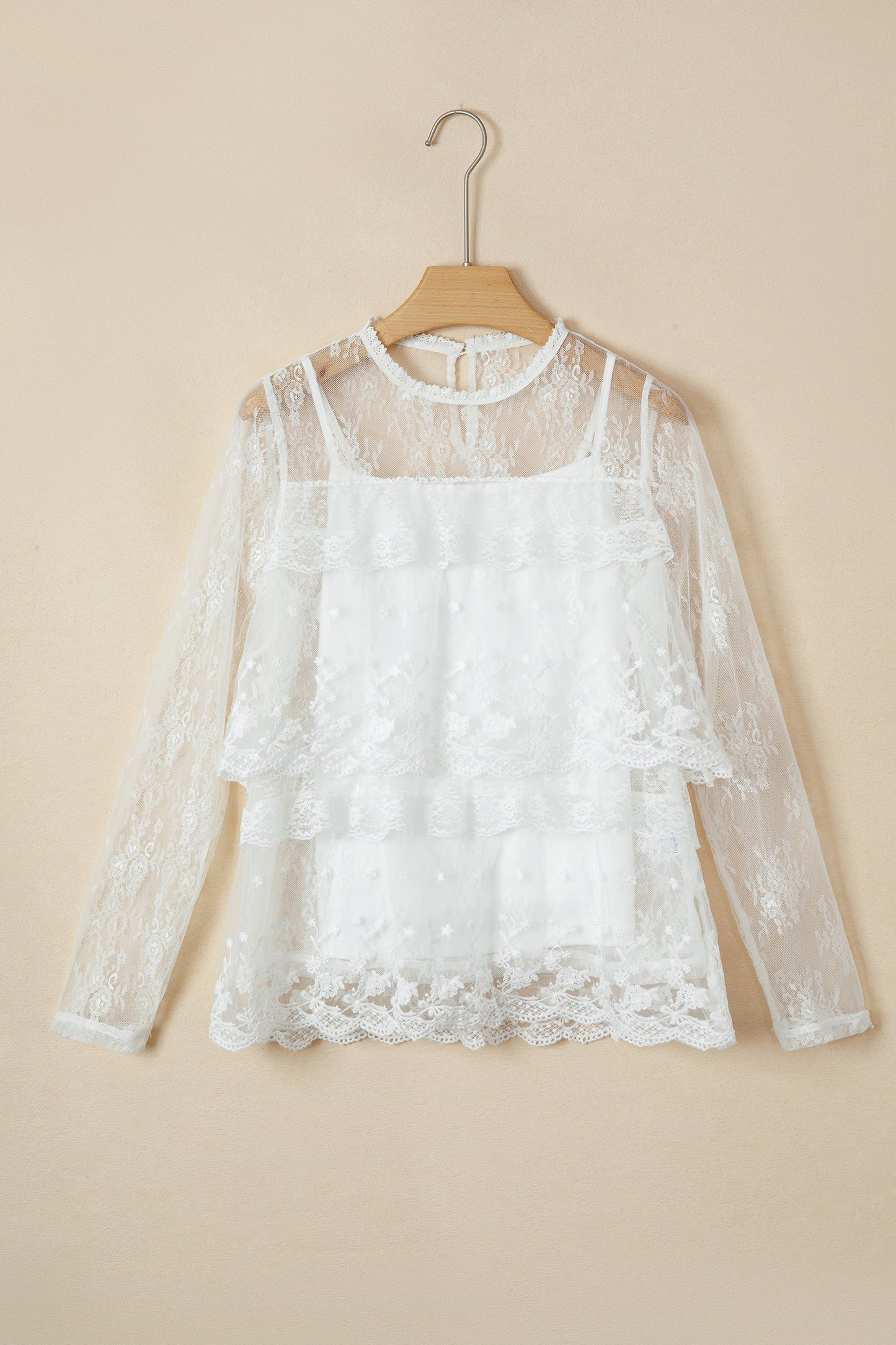 Sheer Floral Lace Ruffle Tiered Blouse & Cami