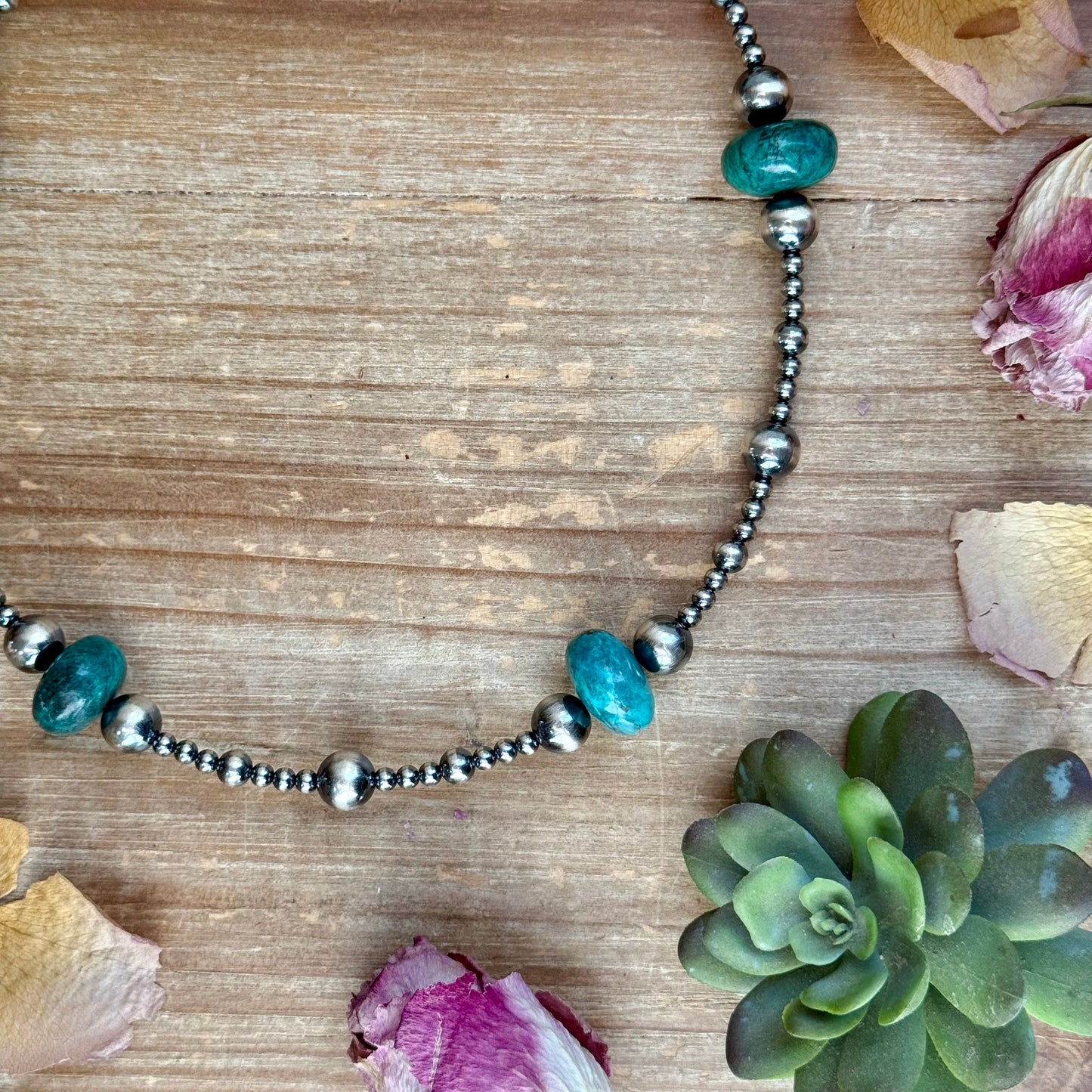 18.5” Turquoise Necklace – Sterling Silver Pearls