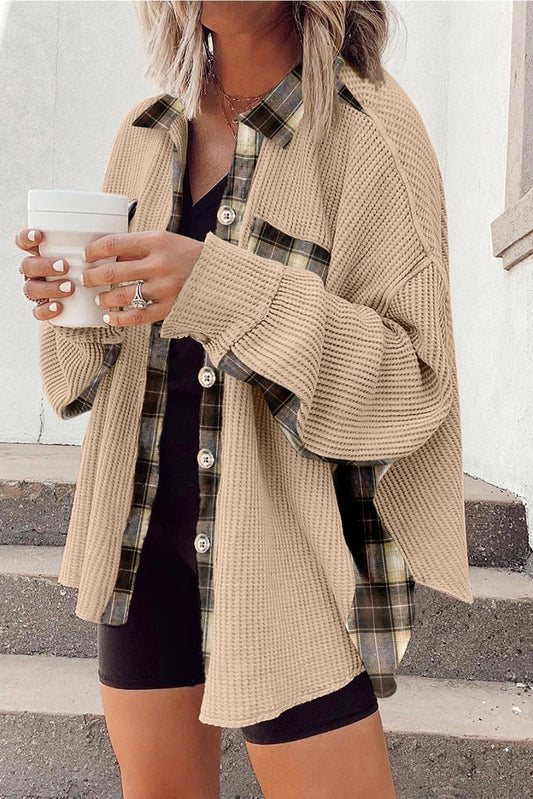 Plaid Patchwork Waffle Thermal Kit Shacket