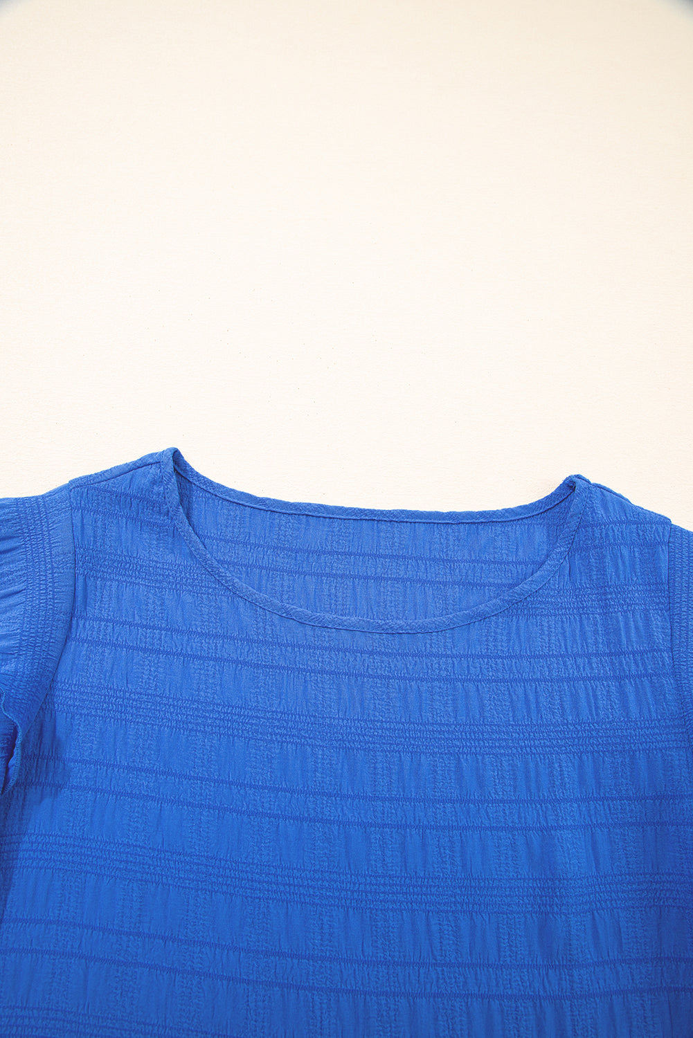 Solid Textured Ruffled Sleeve Round Neck Top