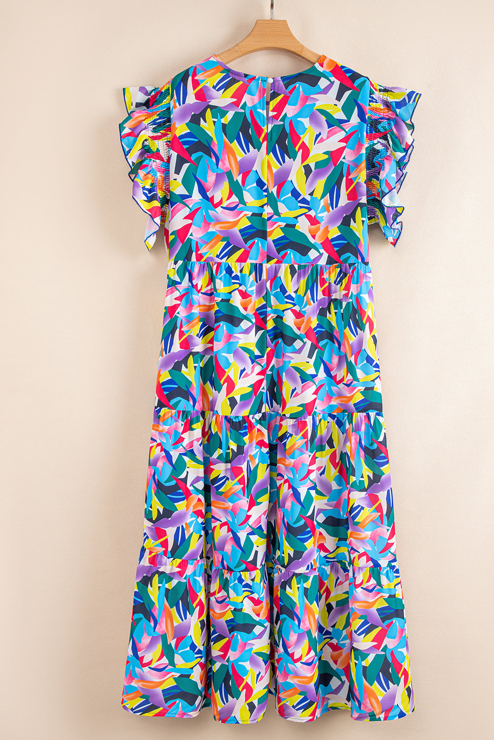 Plus Size Geometric Ruffle Sleeve Maxi Dress