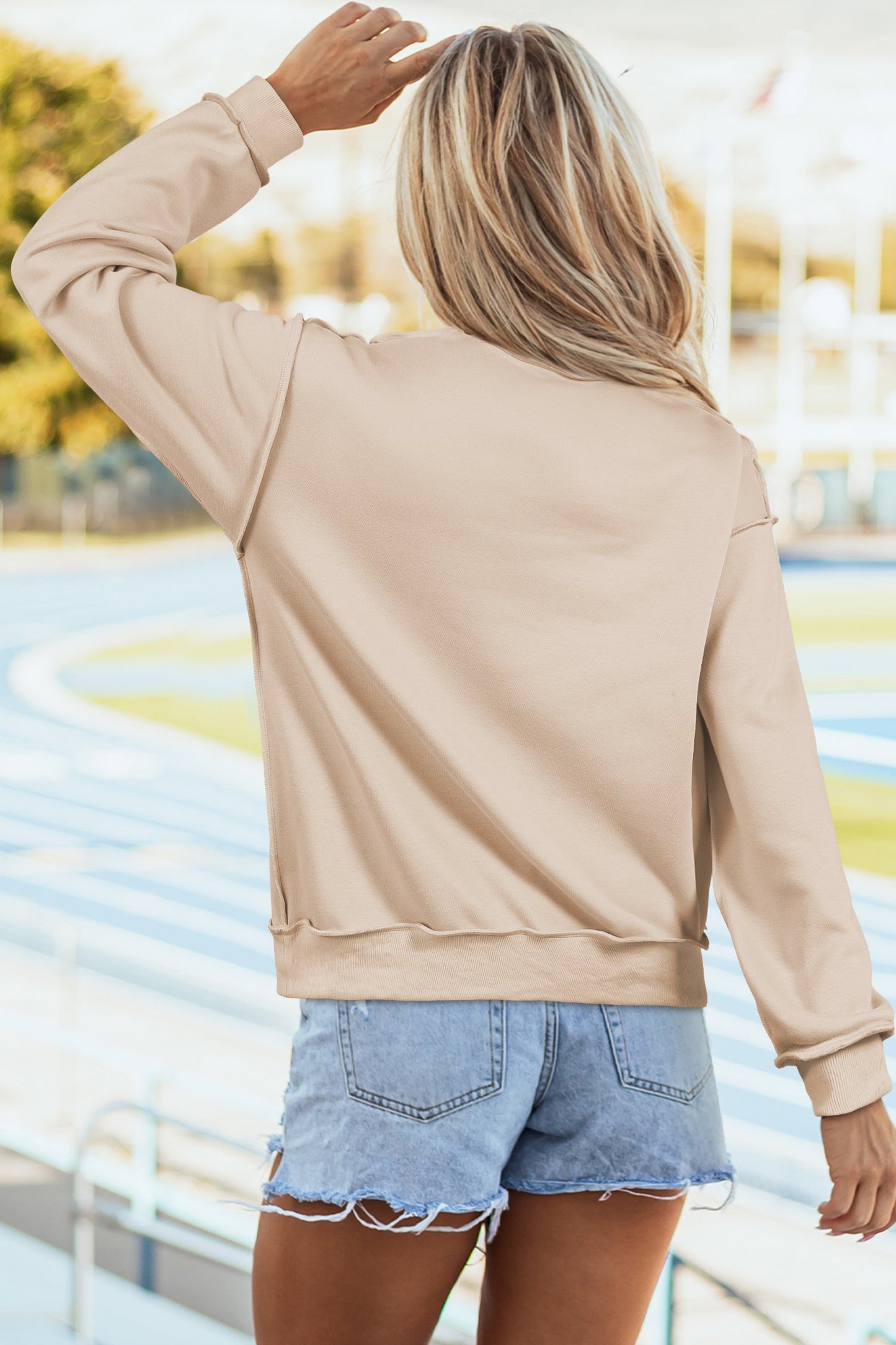 Solid Mock Neck Drop Shoulder Oversize Sweatshirt