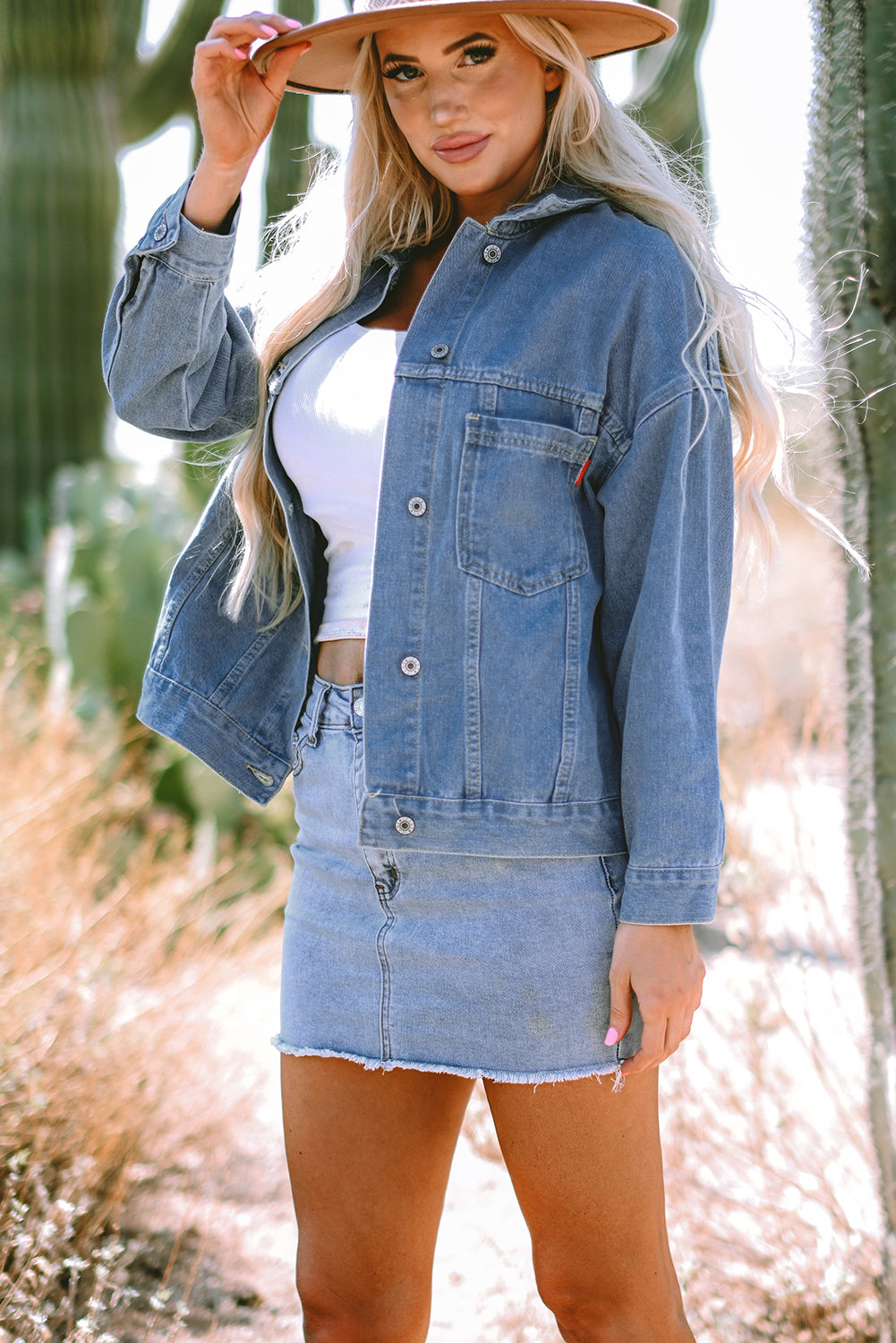 Stripe Wash Oversize Pocket Denim Jacket