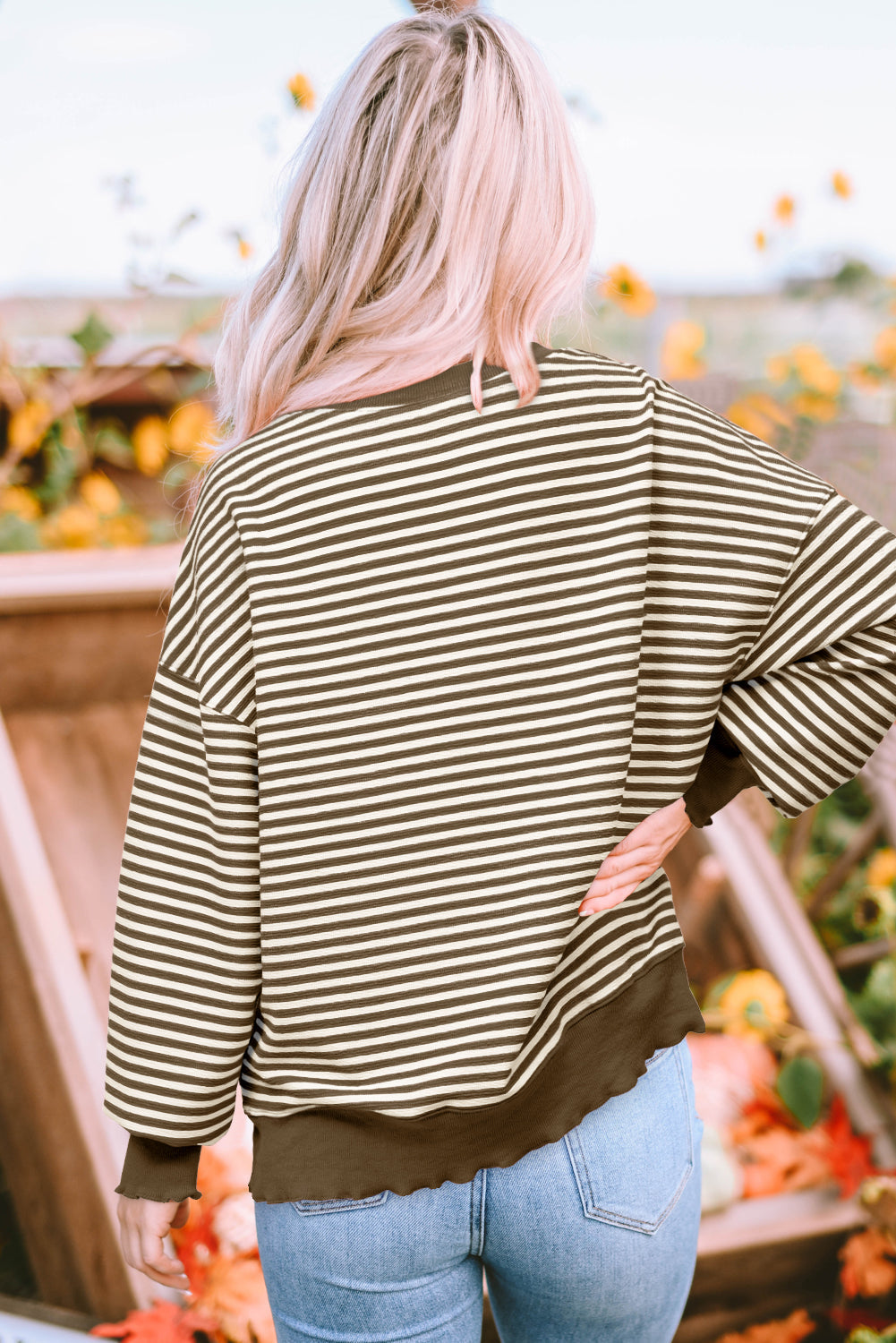 Stripe Drop Shoulder Long Sleeve Top