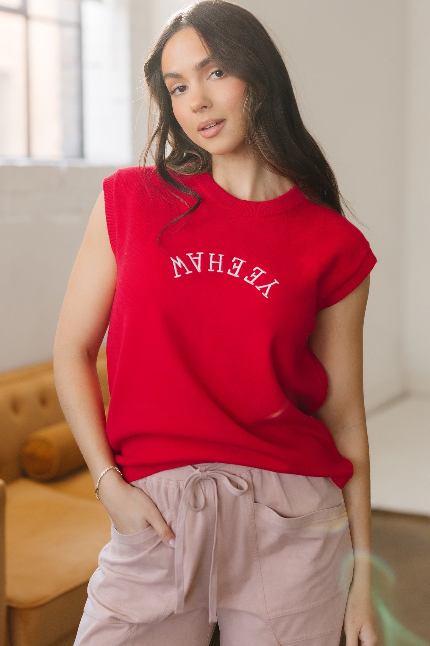 Western YEEHAW Embroidered Short Sleeve Sweater
