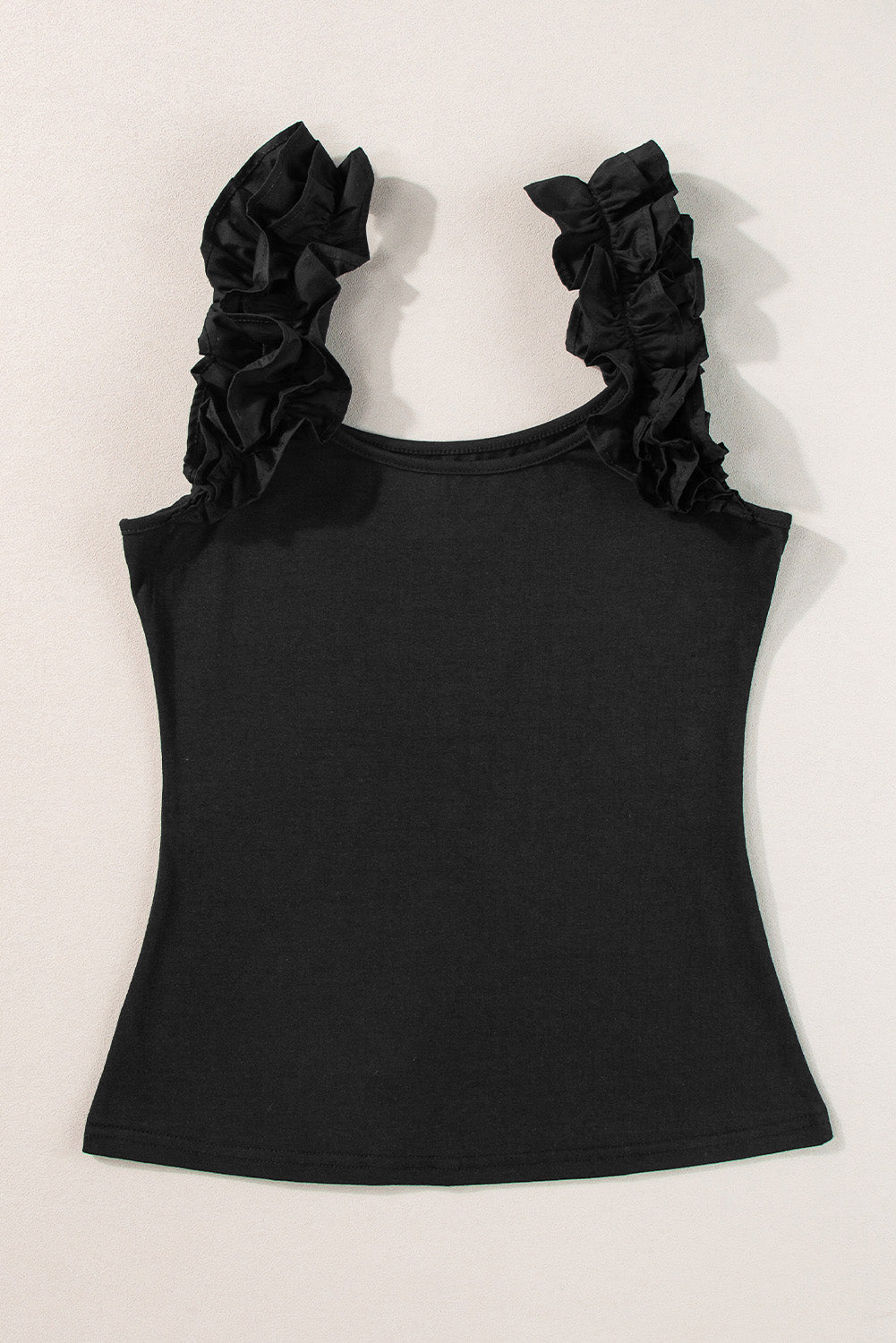 Solid Ruffle Straps Scoop Neck Tank Top