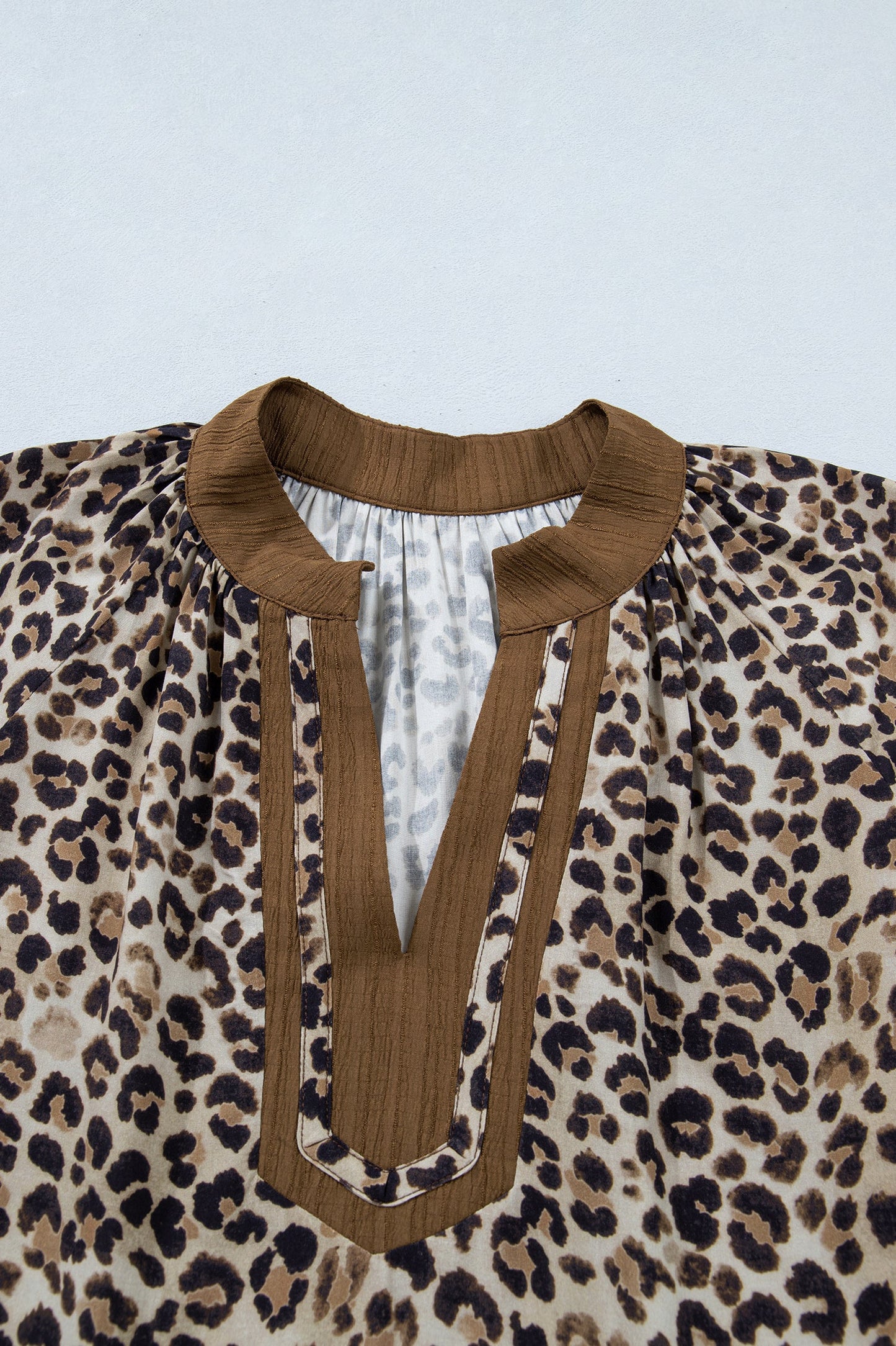 Plus Size Leopard Crinkled V-Neck Blouse