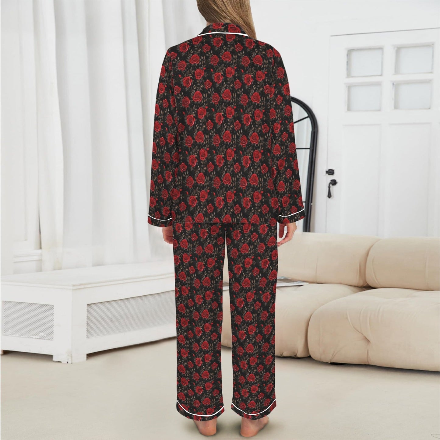 Colores De Mexico Red Roses Satin Pajama Set