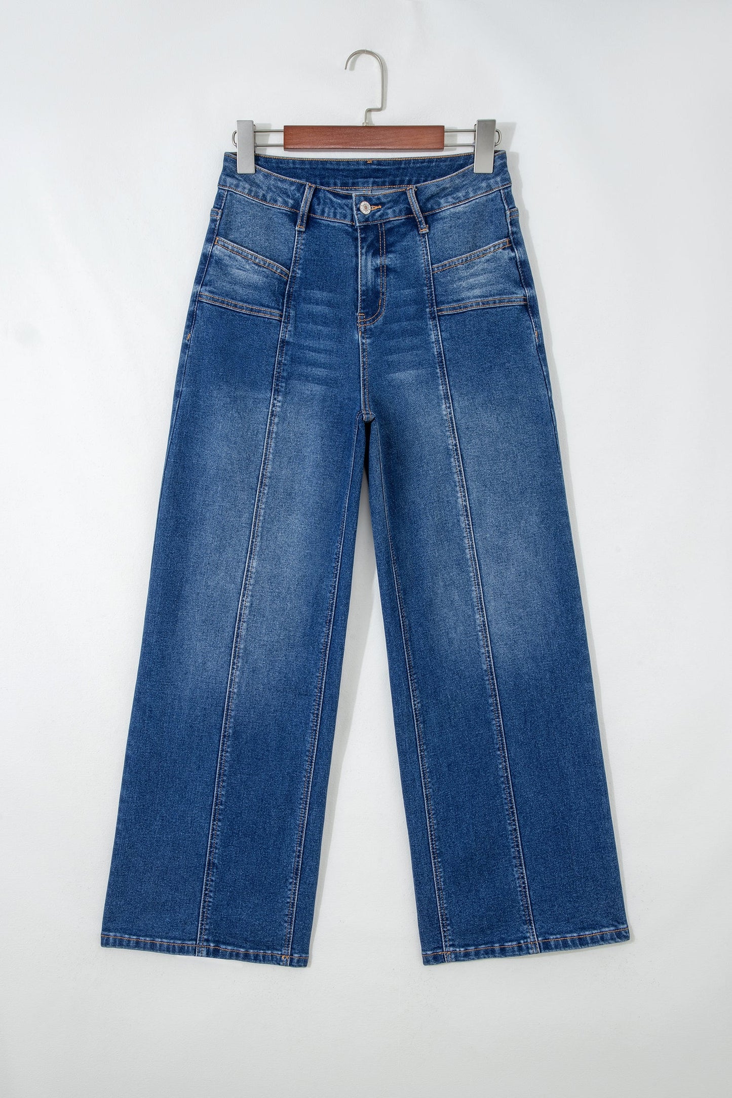 Solid Denim Seam Detail High Waist Jeans