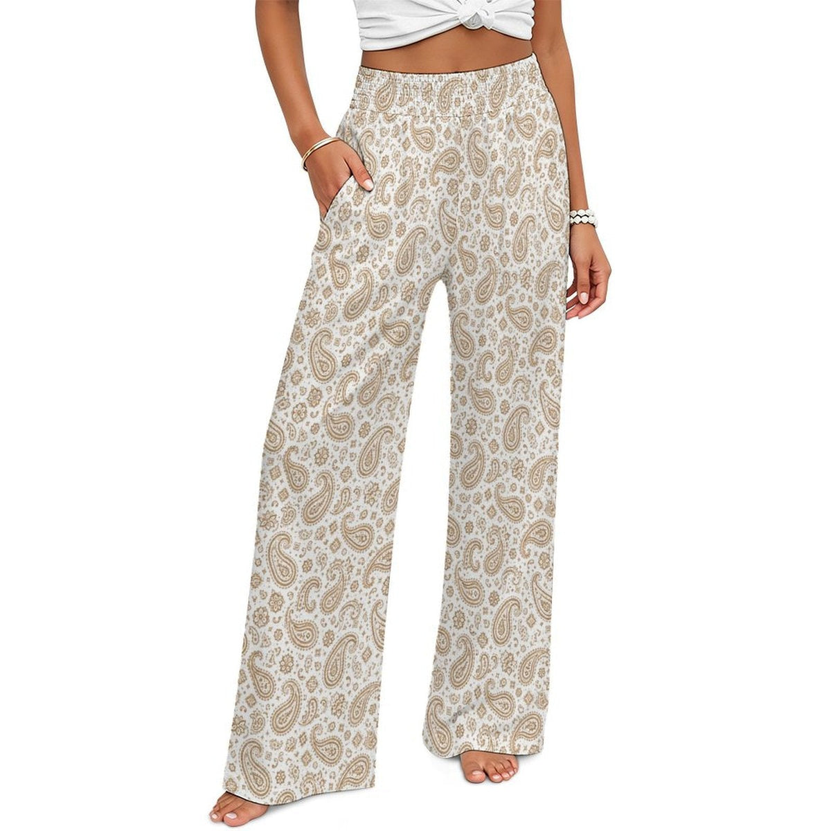 Baha Ranch Cream with Tan Paisley Bandana Wide Leg Pants