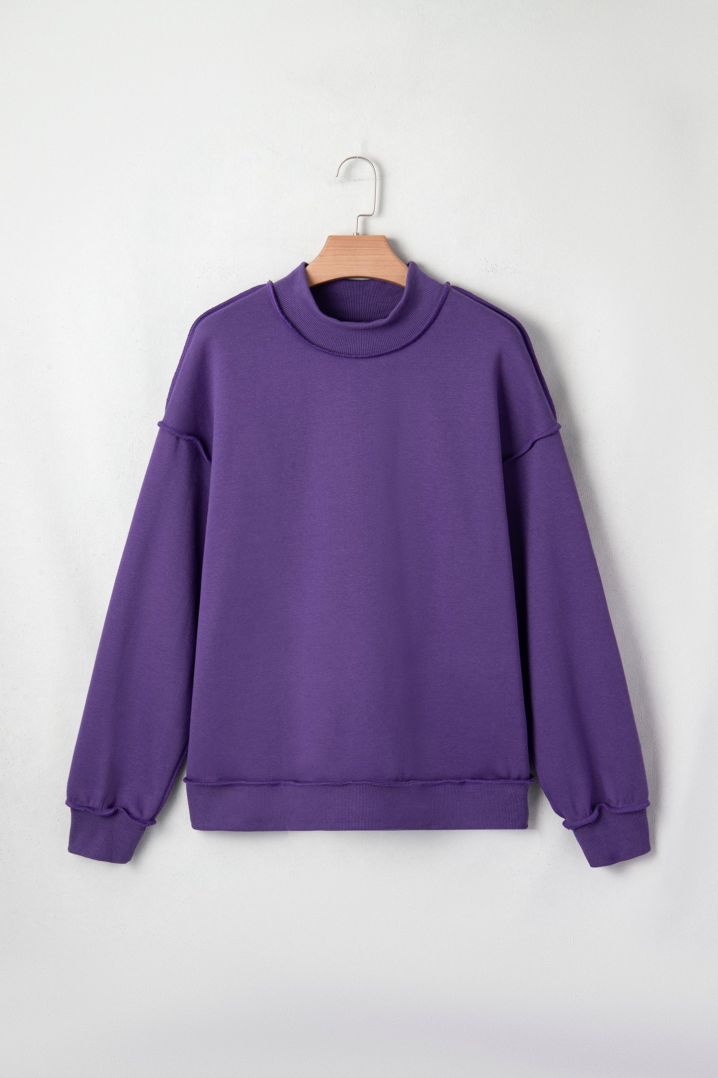 Solid Mock Neck Drop Shoulder Oversize Sweatshirt