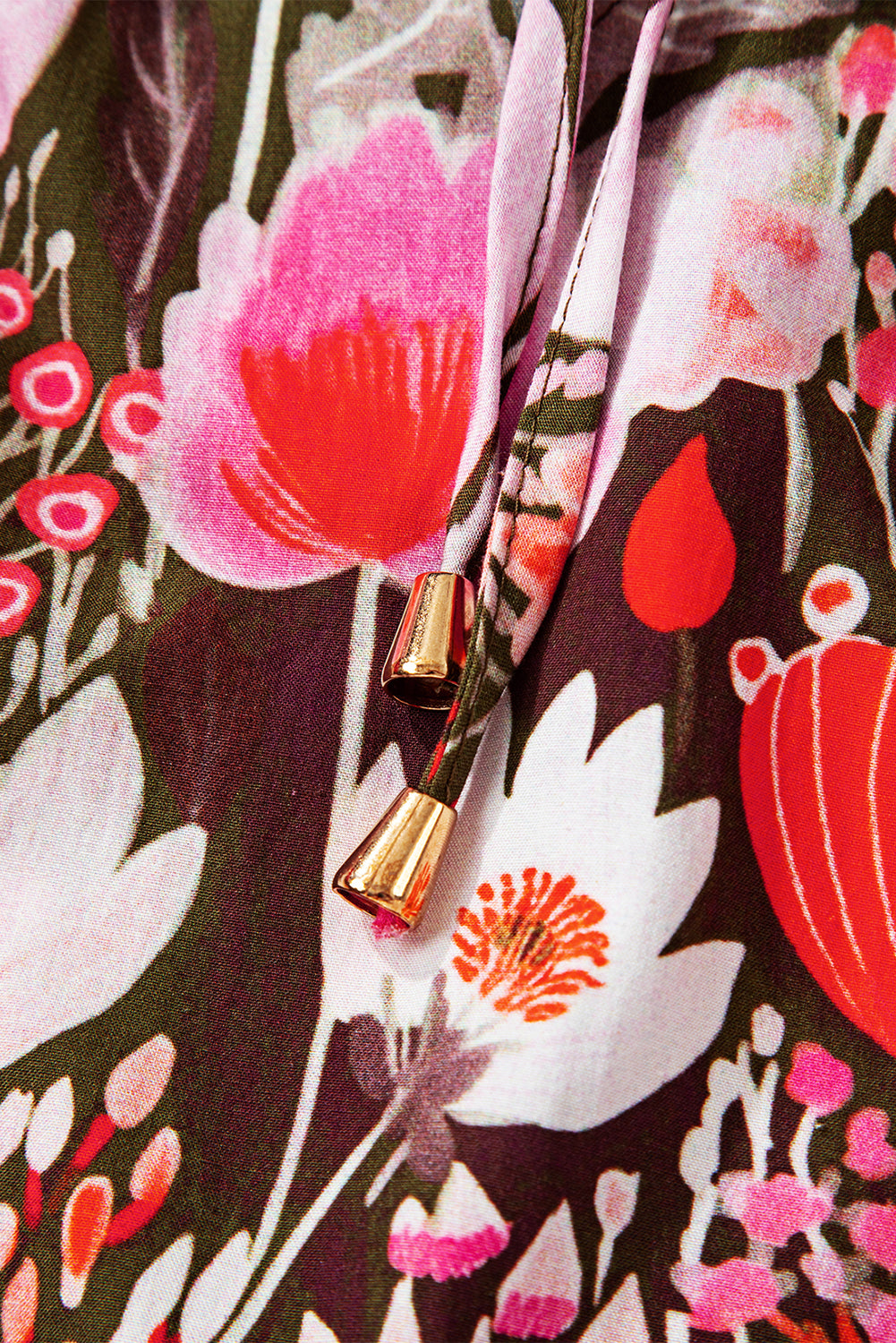 Floral 3/4 Sleeve Lace-Up Neck Blouse