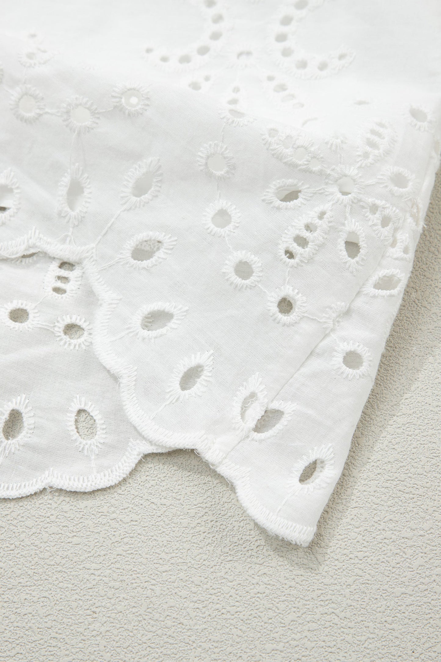 Solid Embroidered Eyelet Collared V-Neck Mini Dress