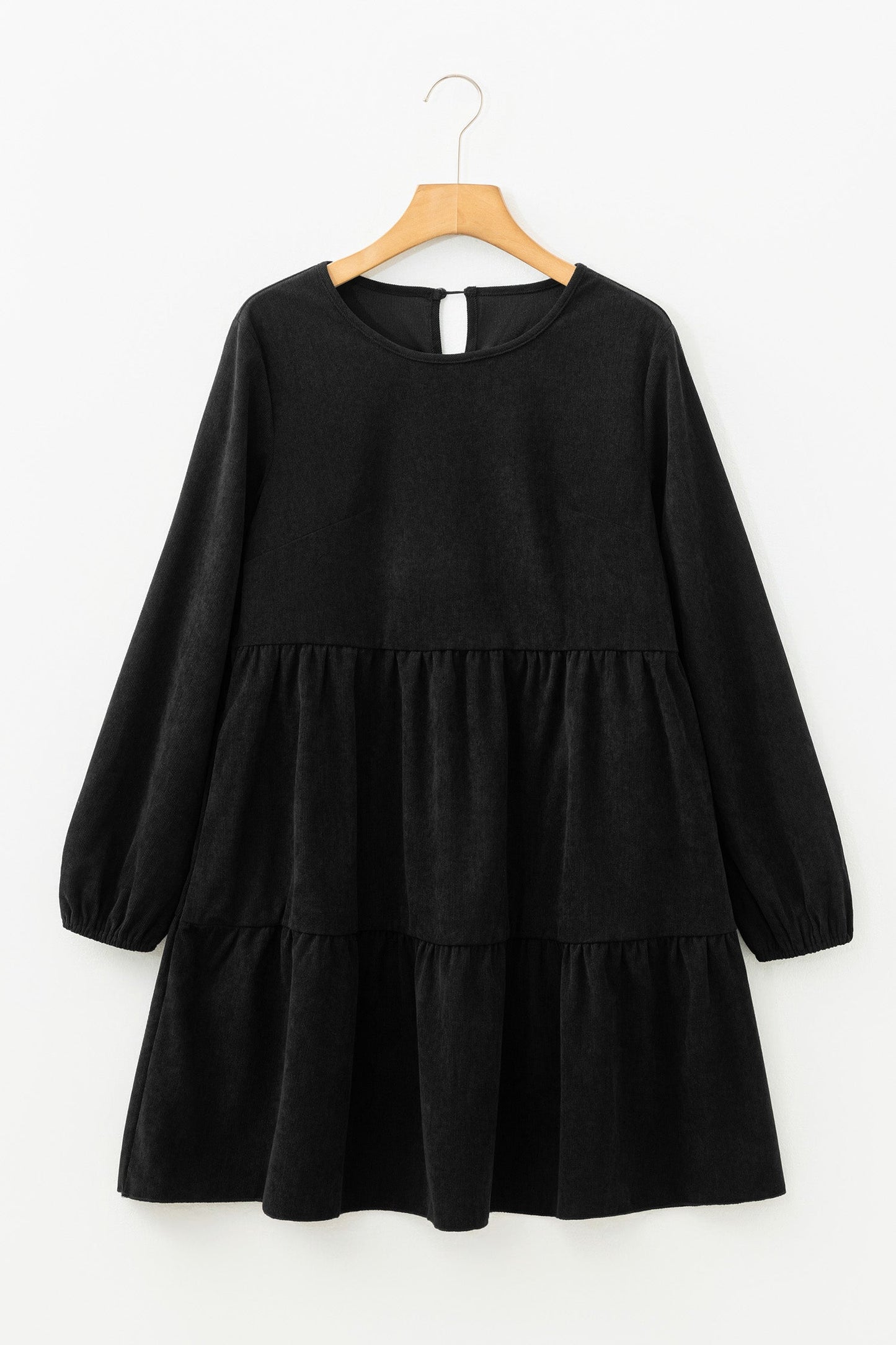 Solid Lantern Sleeve Tiered Mini Dress