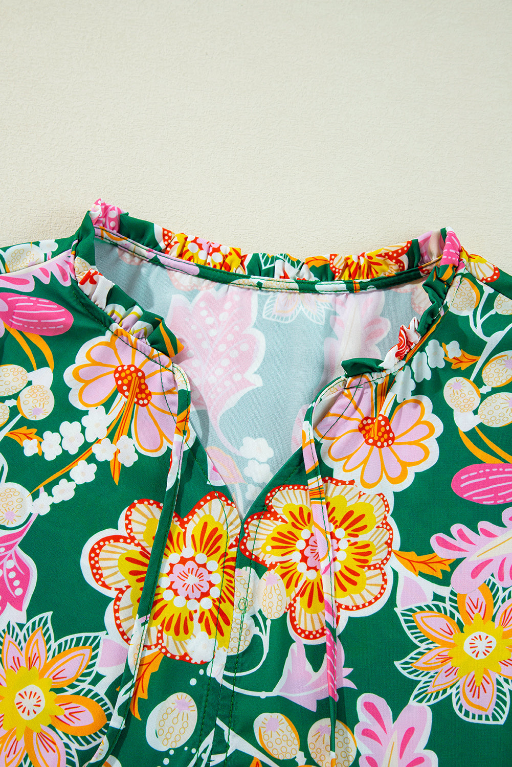 Floral Puff Sleeve V-Neck Peplum Blouse