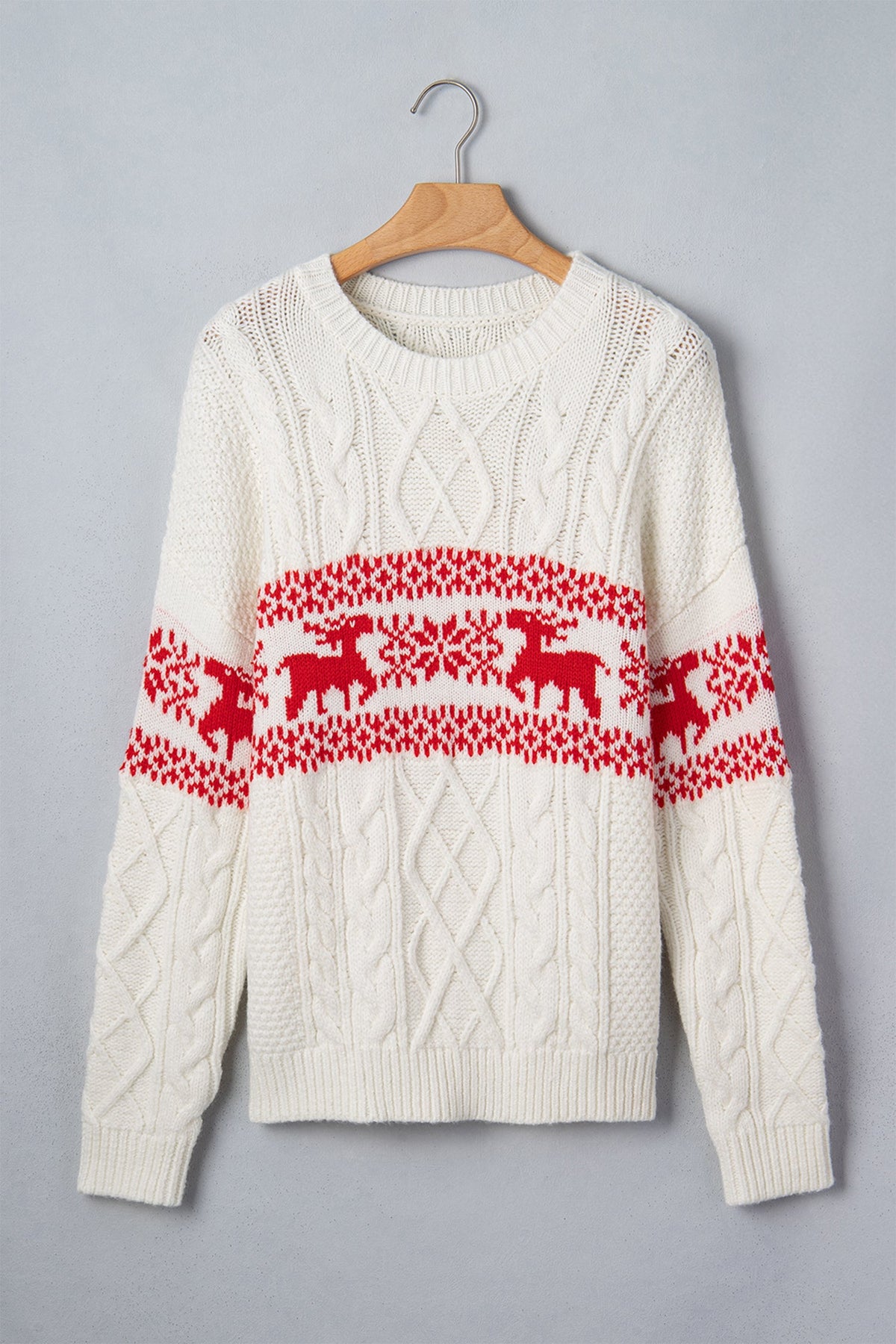 Christmas Reindeer Graphic Print Cable Knit Sweater