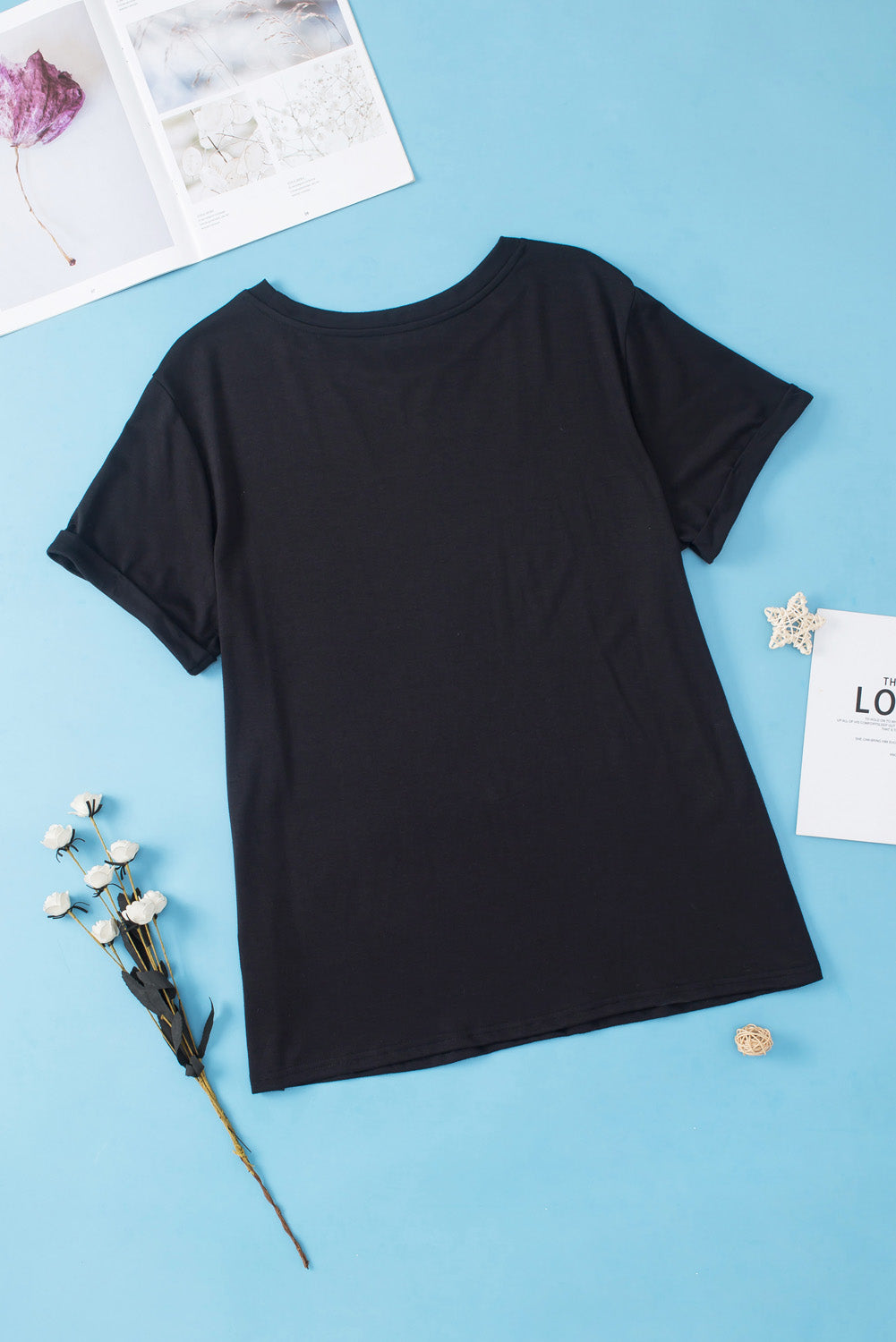 Plus Size Solid Rolled Short Sleeve T-Shirt