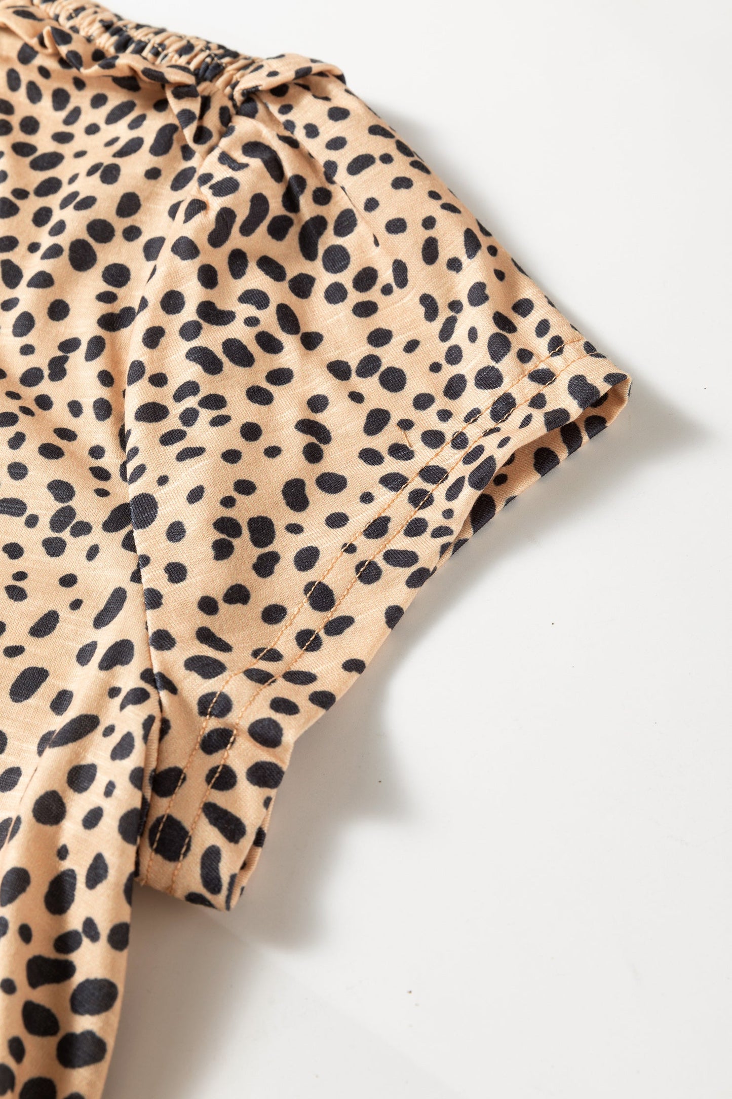 Cheetah Frilled V-Neck Short Sleeve Blouse