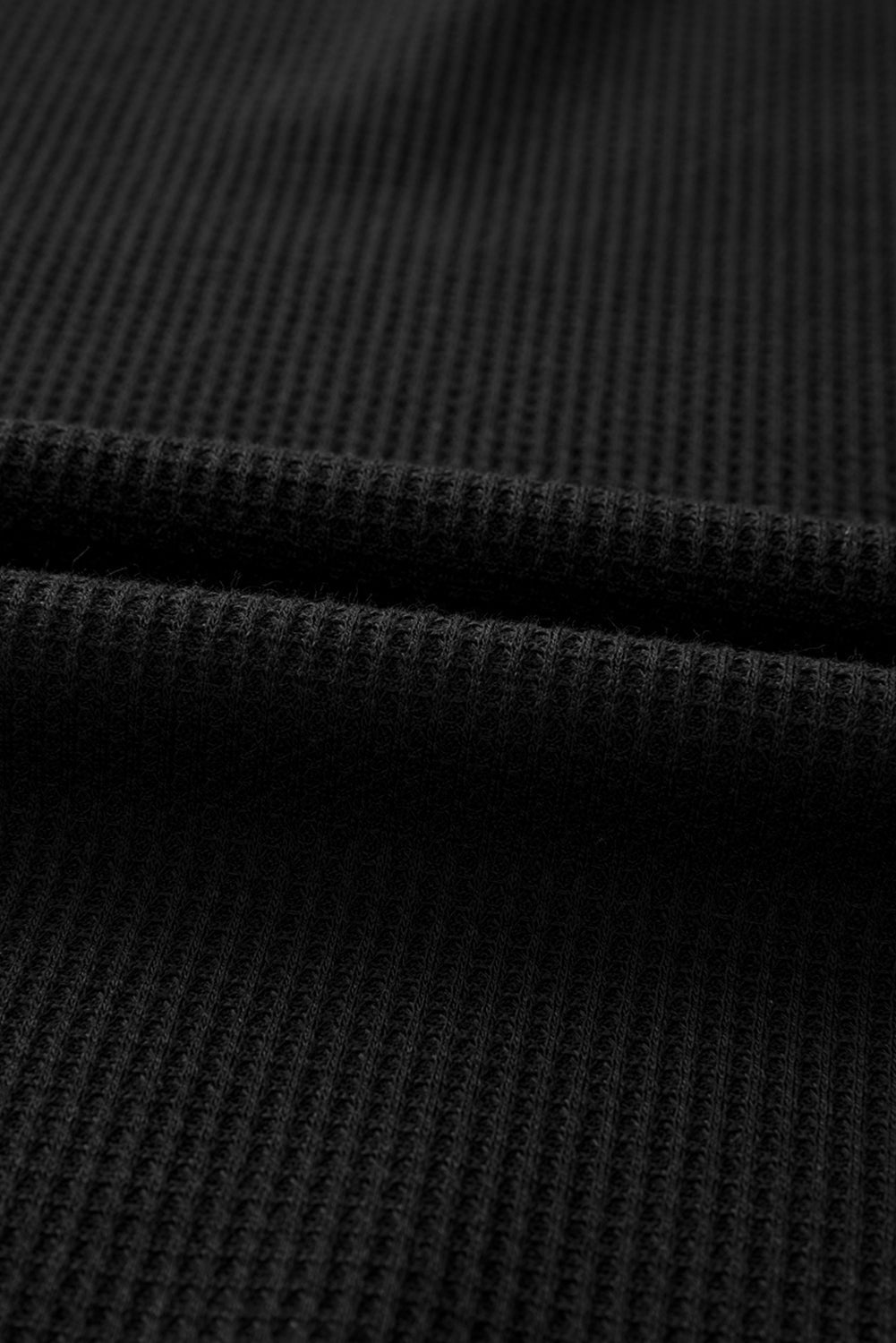 Solid Waffle Knit Round Neck Long Sleeve Top