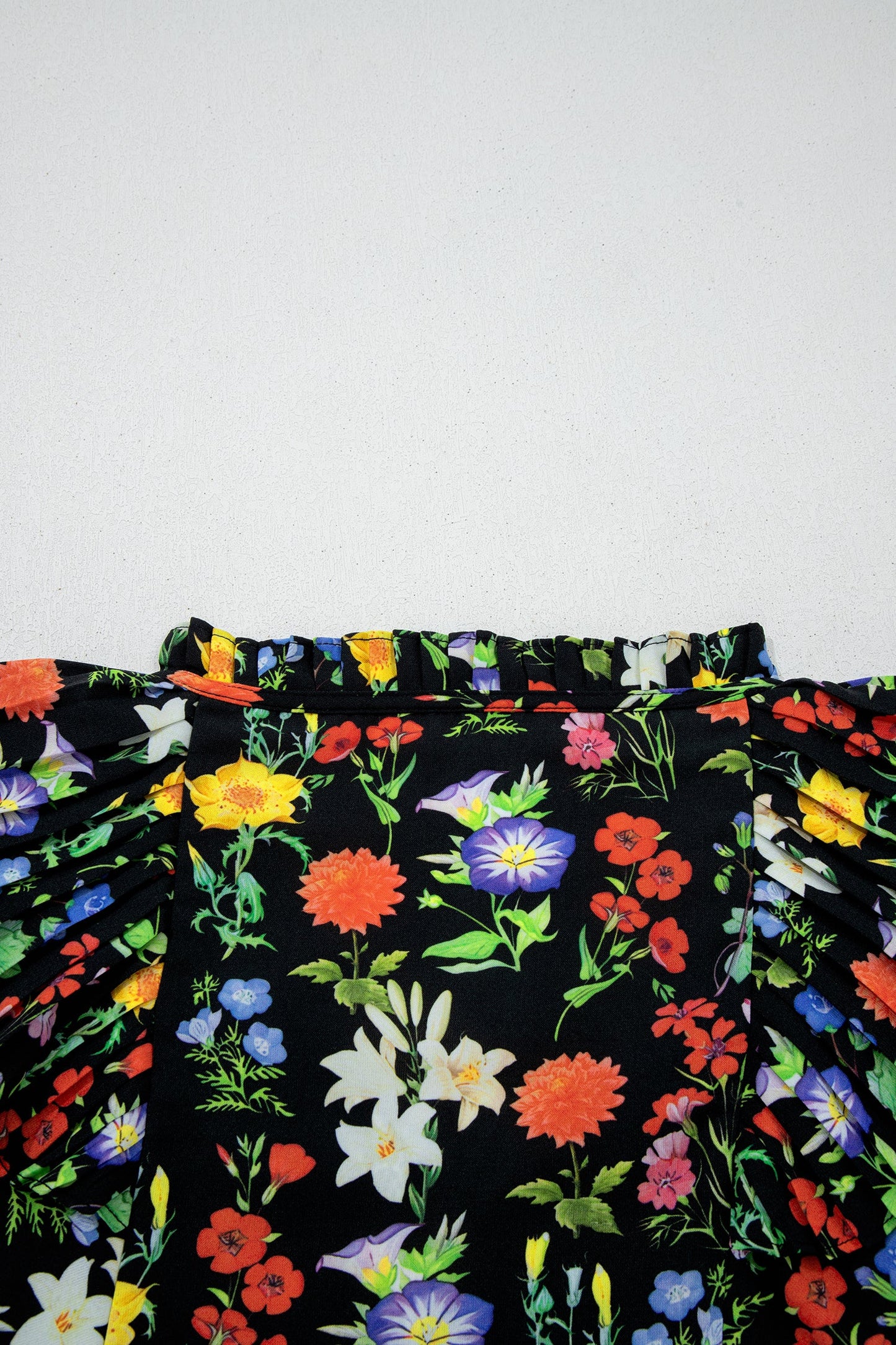 Flower Tiered Flutter Sleeve V-Neck Blouse