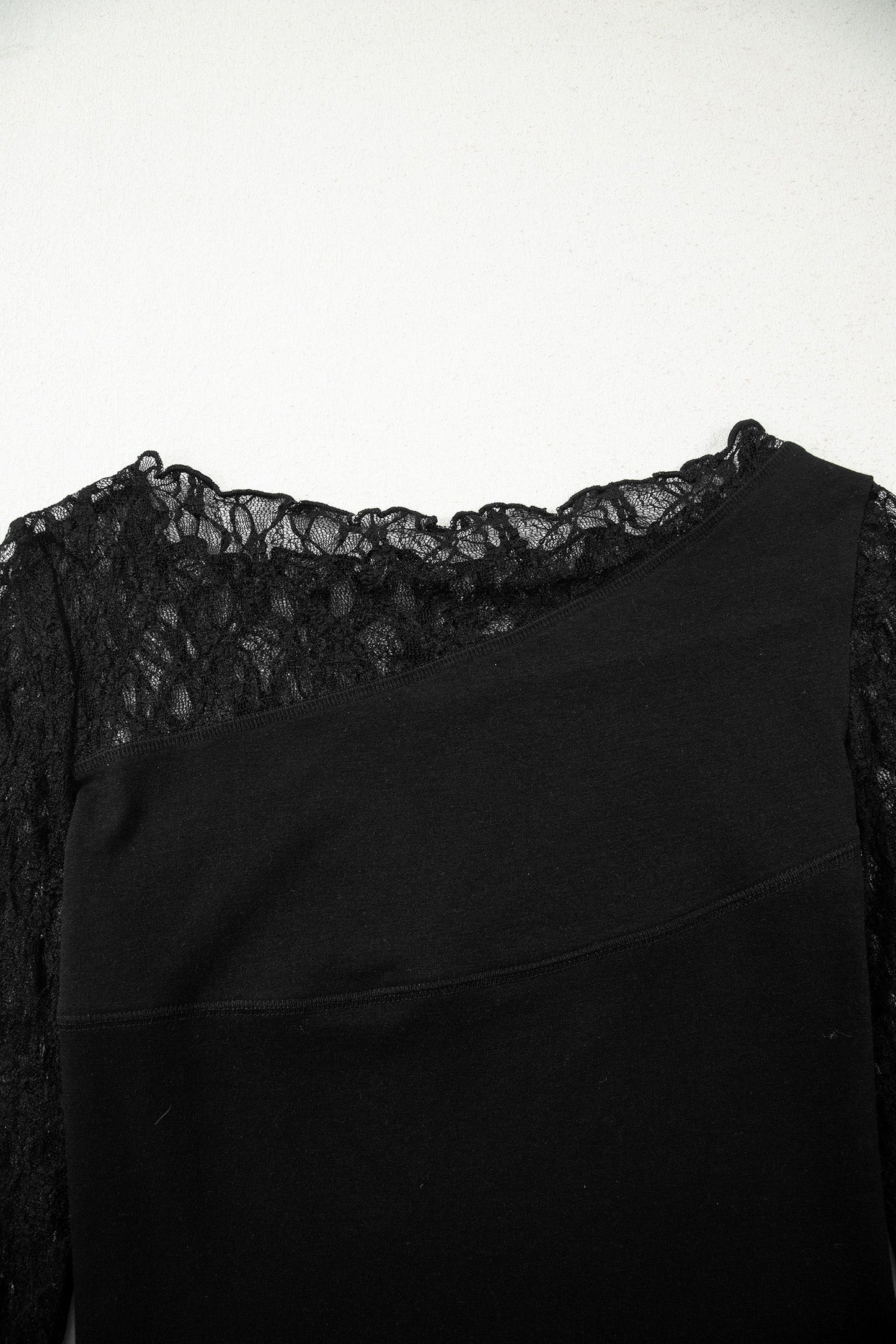 Sheer Lace Asymmetric Patchwork Long Sleeve Top