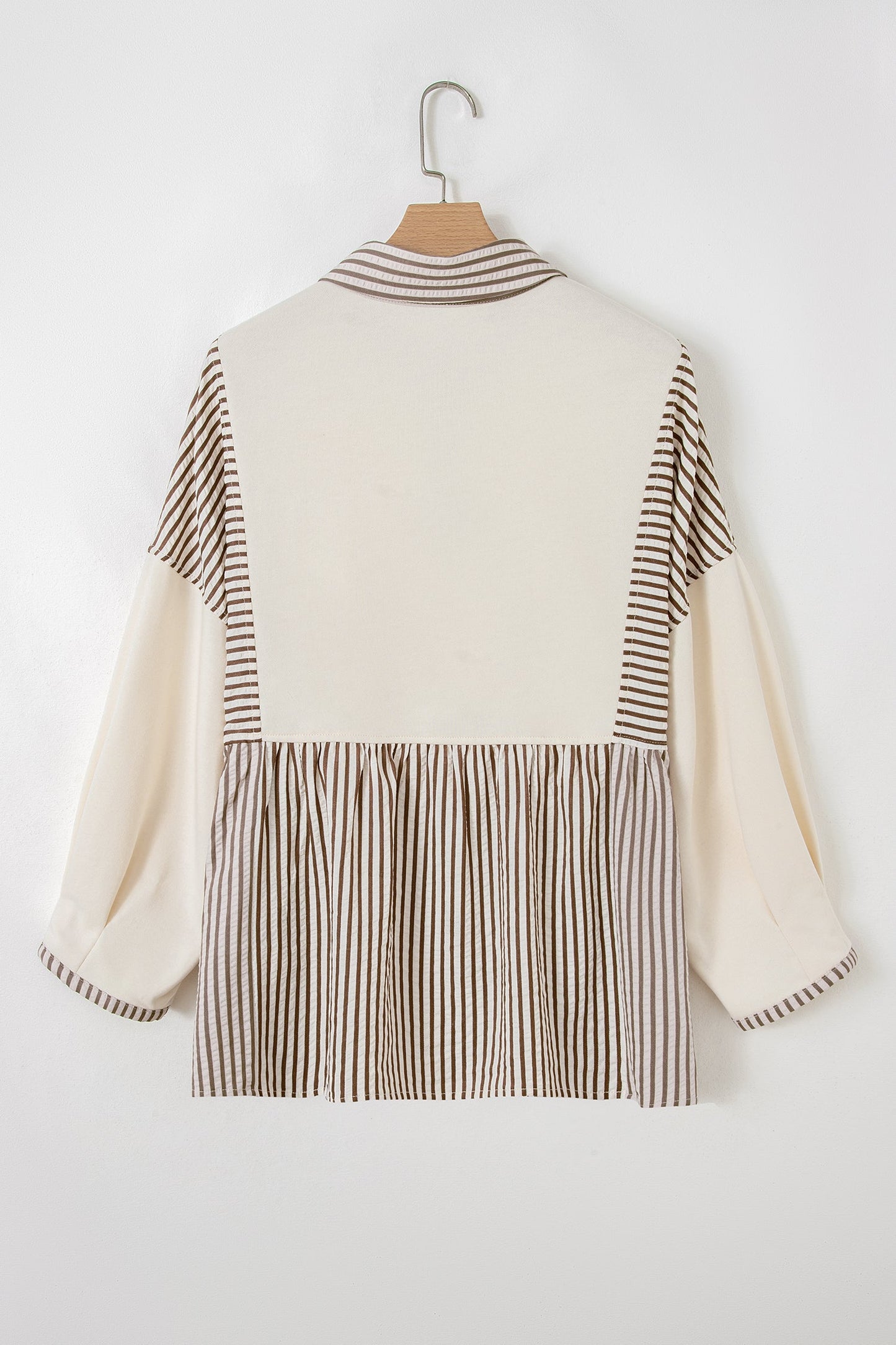 Plus Size Stripe Colorblock Patchwork Half-Button Blouse