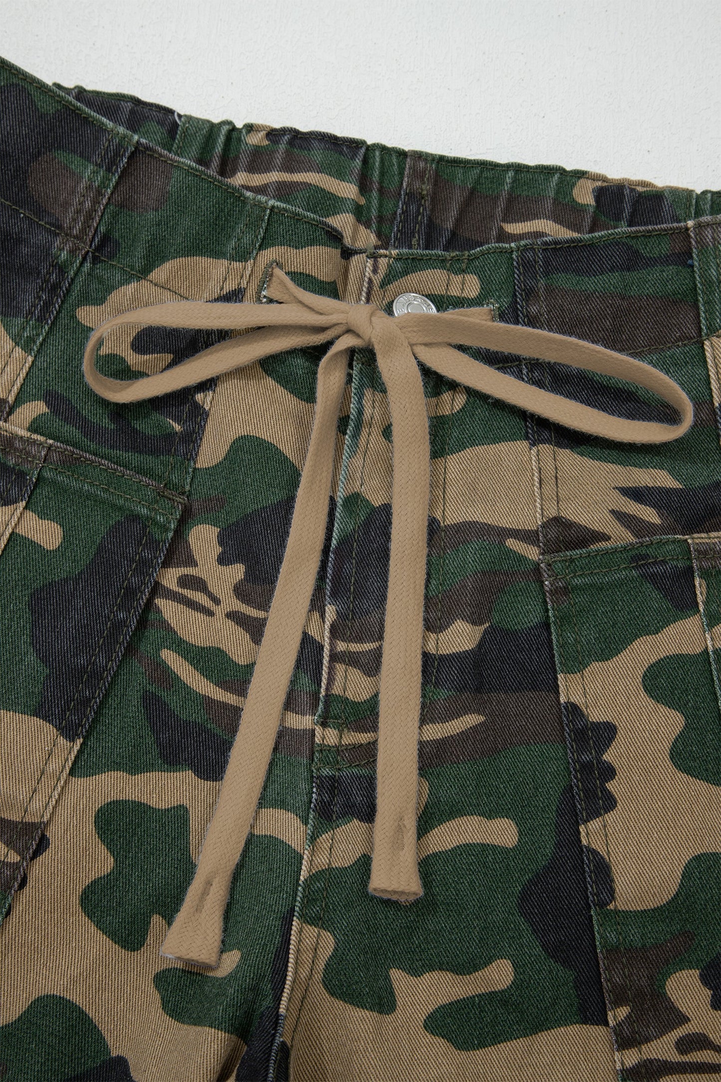 Camo Drawstring Patch Pocket Barrel Jeans
