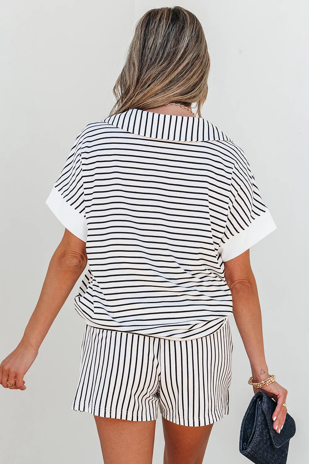 Stripe V-Neck Tee and Casual Shorts Set