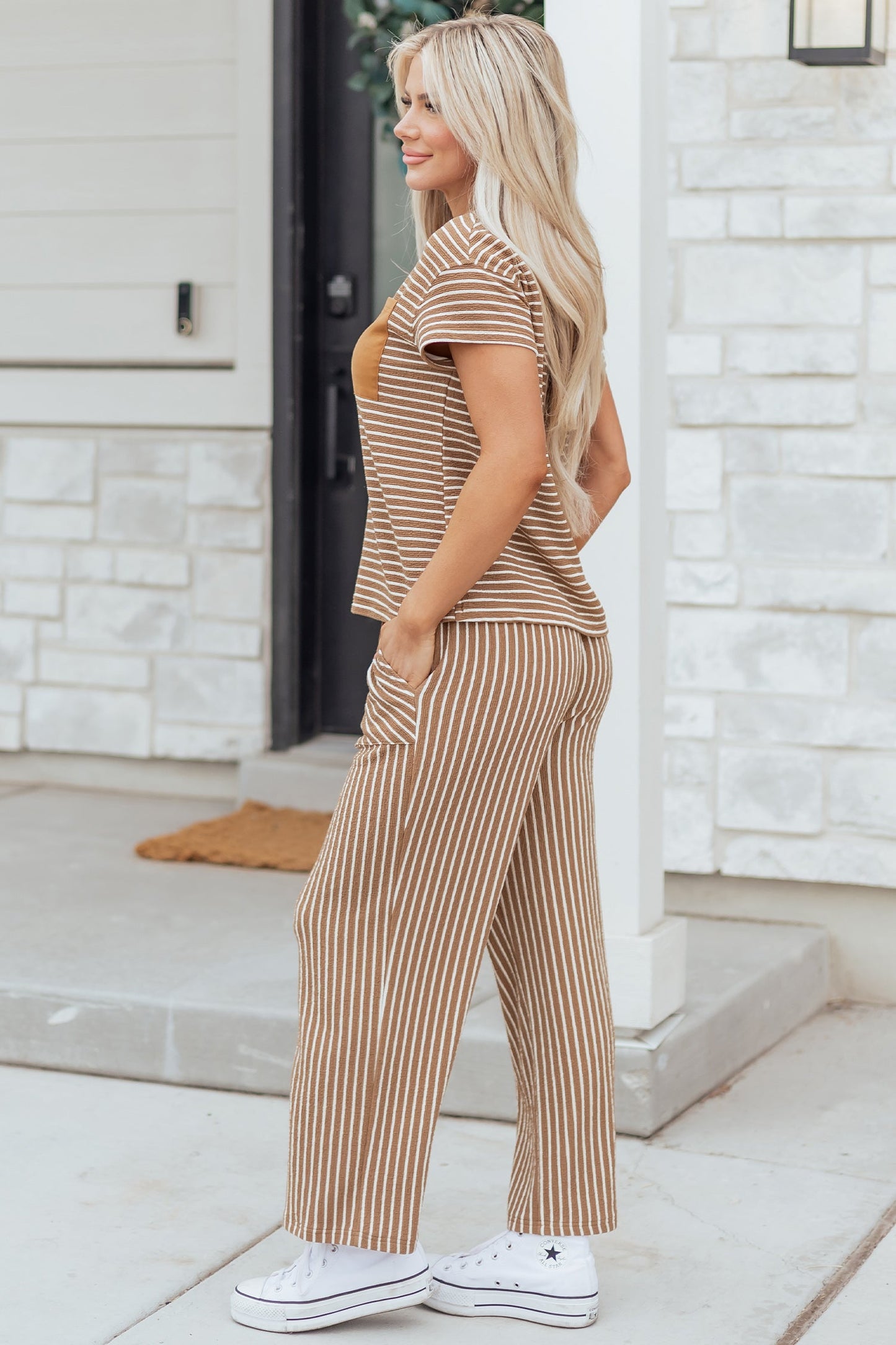 Stripe Crew Neck Tee and Drawstring Pants Set
