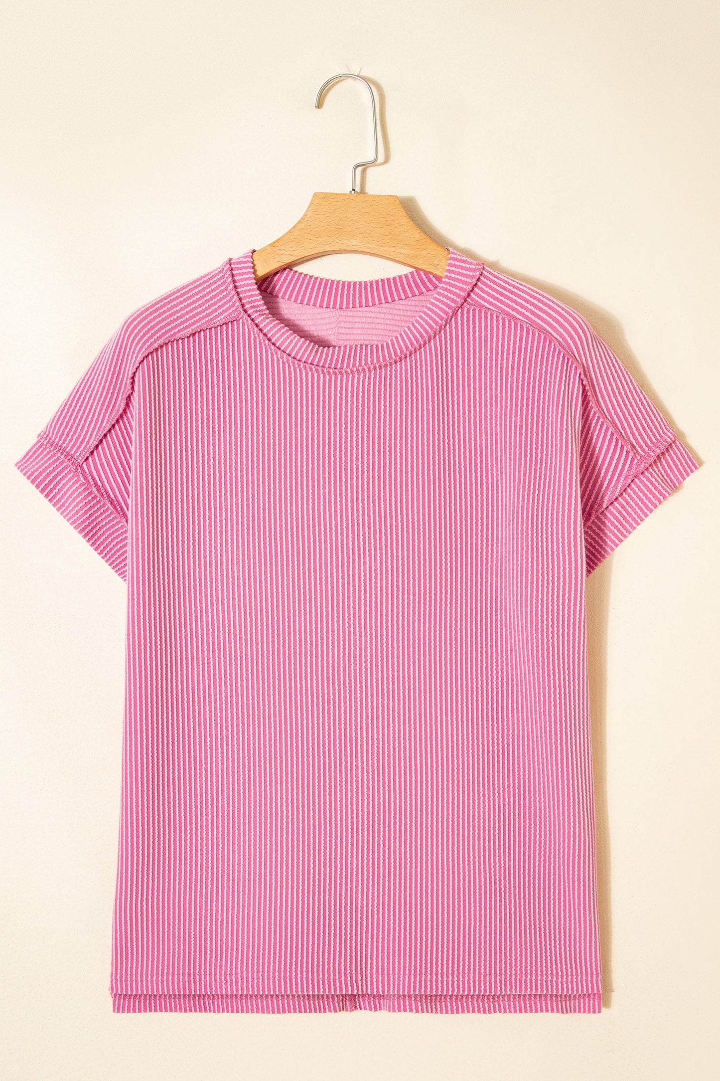 Exposed Stitching Textured Knit T-shirt
