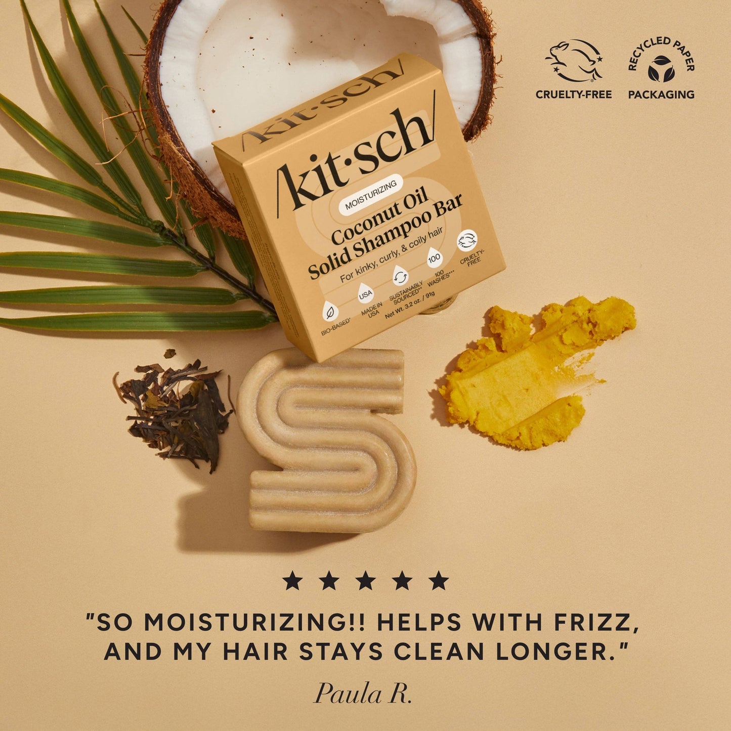 Coconut Oil Shampoo & Conditioner Bar Combo for Dry Damaged Hair by KITSCH