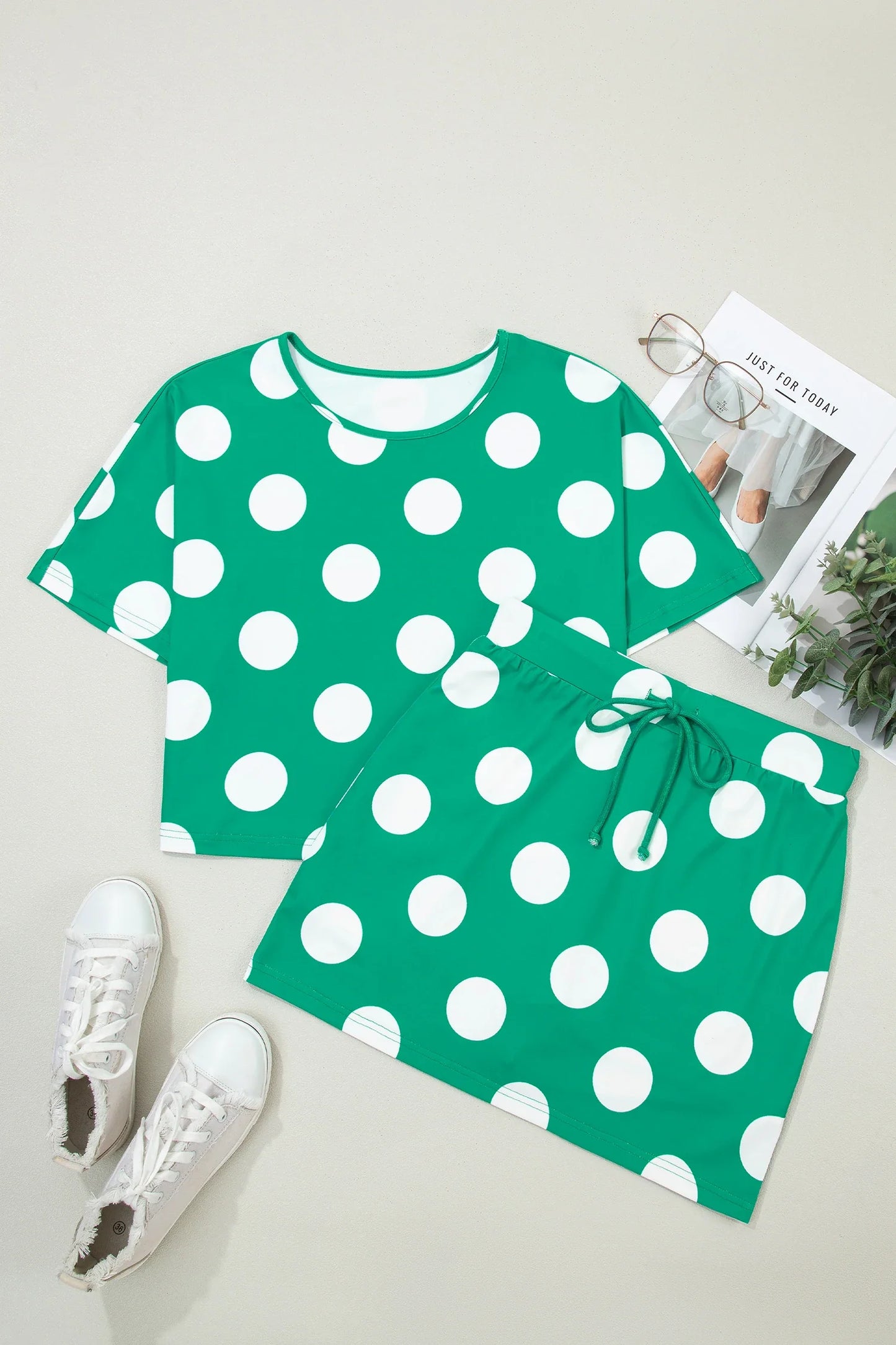 Polka Dot Cropped Tee & Bodycon Skort Set