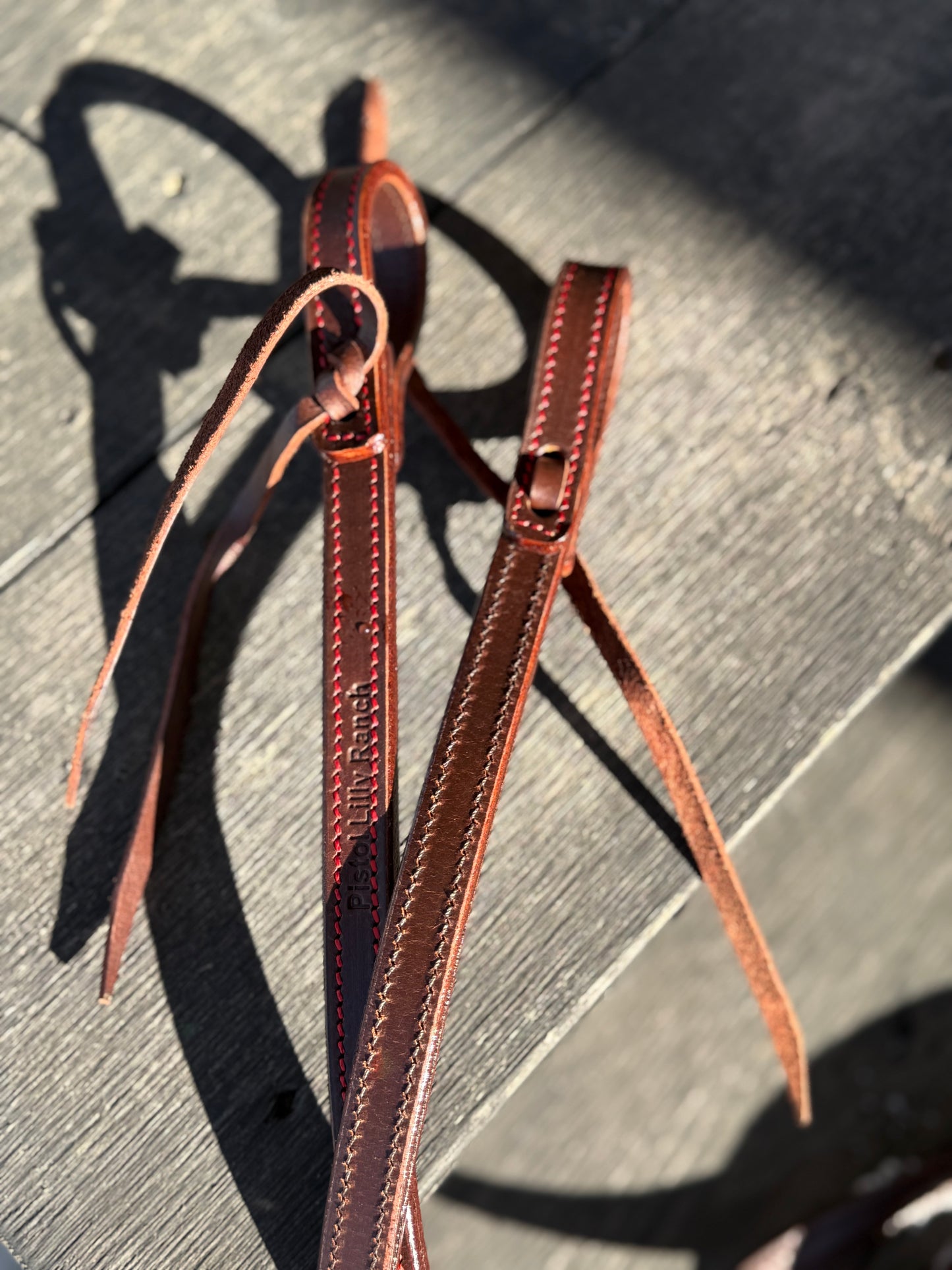 Crimson Red Genuine Leather Brow Band and Breast Collar Tack Set With FREE genuine leather split reins !