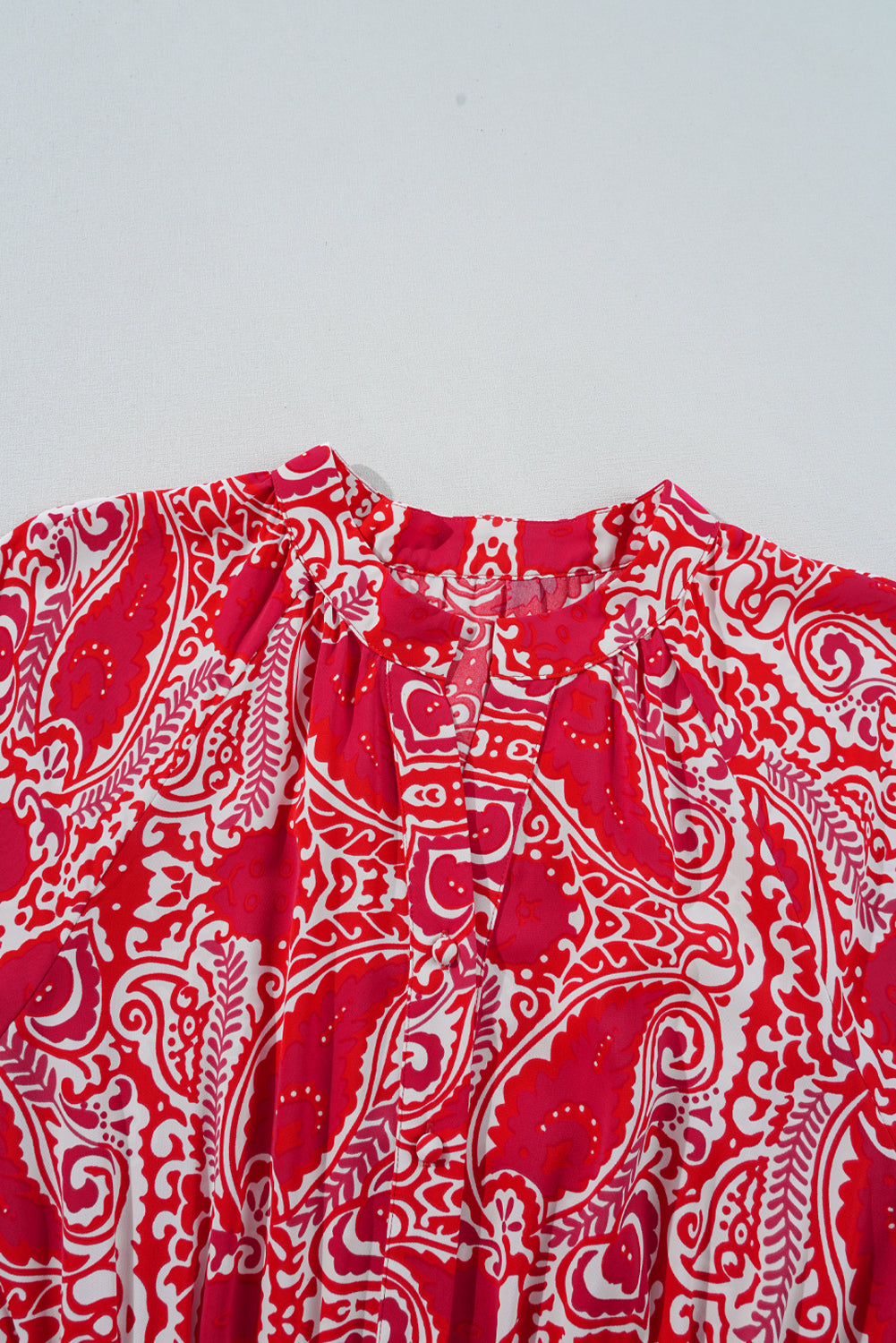 Paisley Side Slit Puff Sleeve Maxi Dress