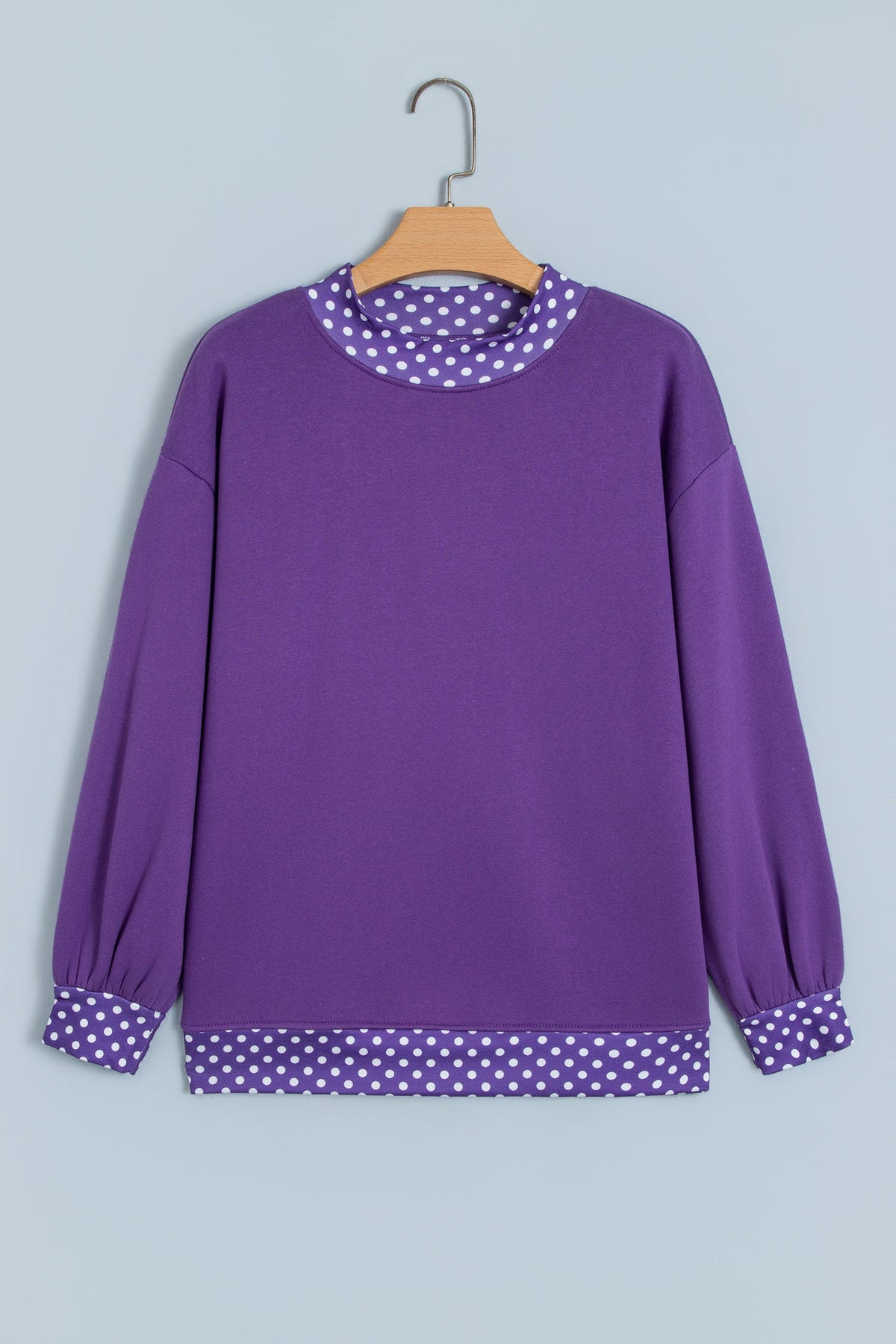 Polka Dot Contrast Trim Mock Neck Sweatshirt