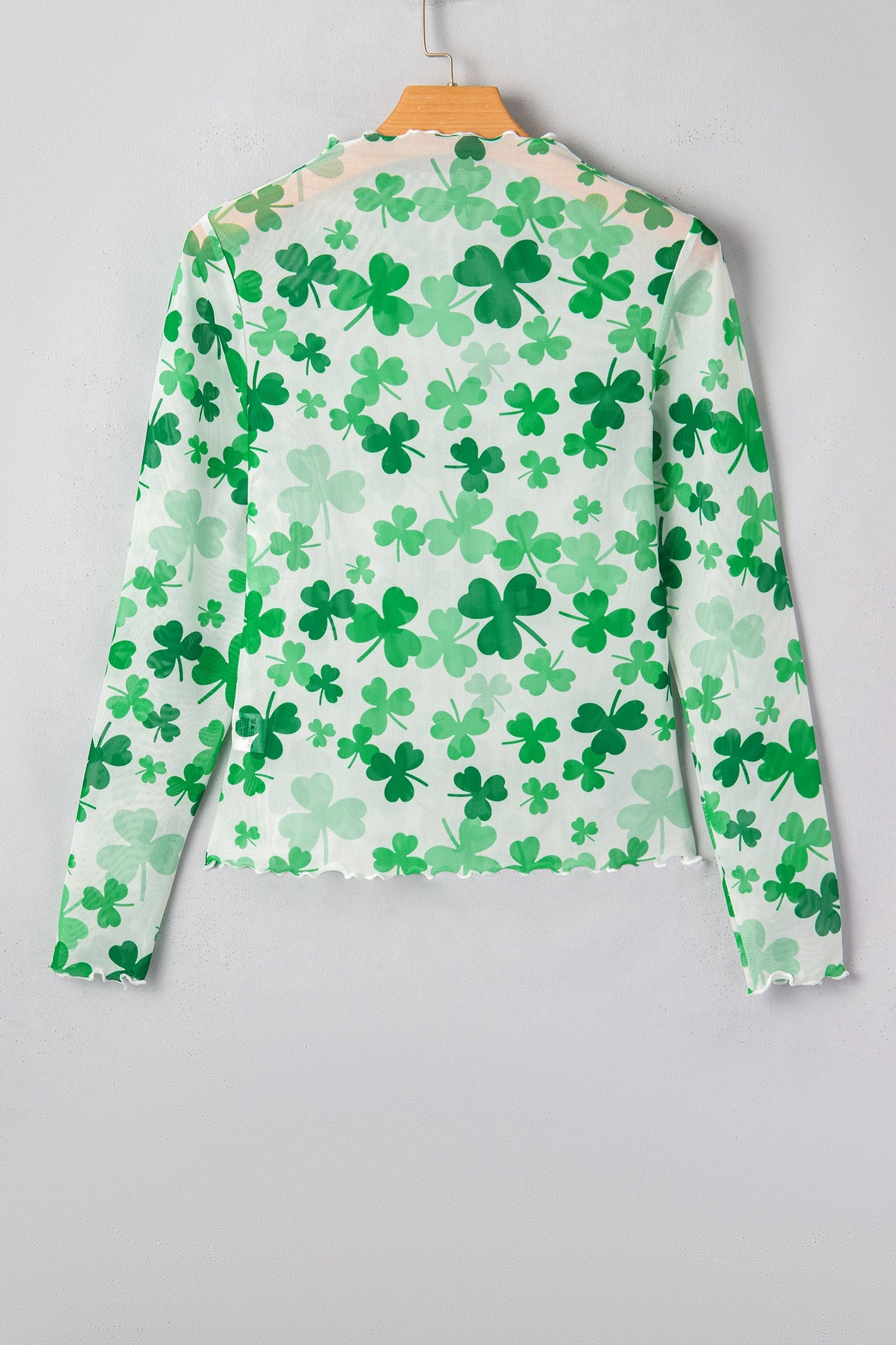 St Patrick Shamrock Lettuce Trim Mock Neck Top