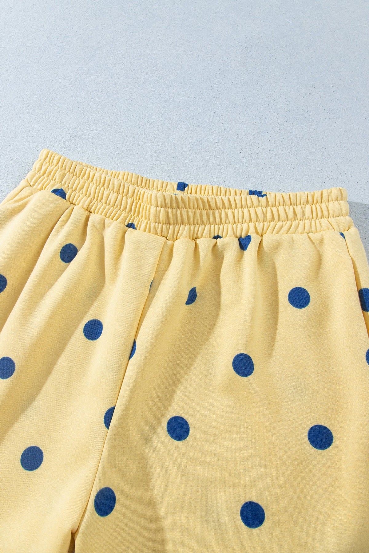 Polka Dot Ribbed Trim Long Sleeve Top & Shorts Set