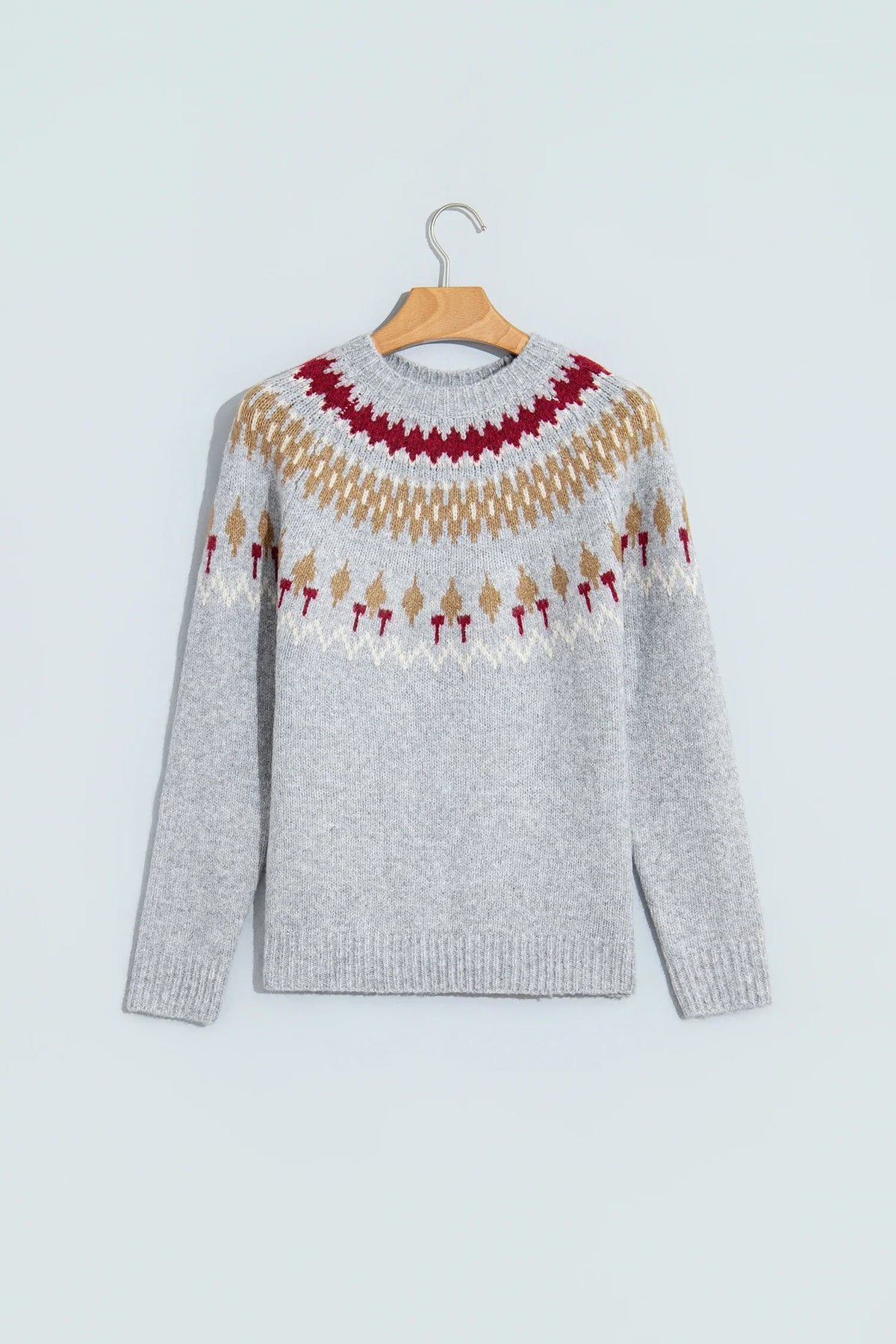 Geometric Fair Isle Raglan Sleeve Sweater