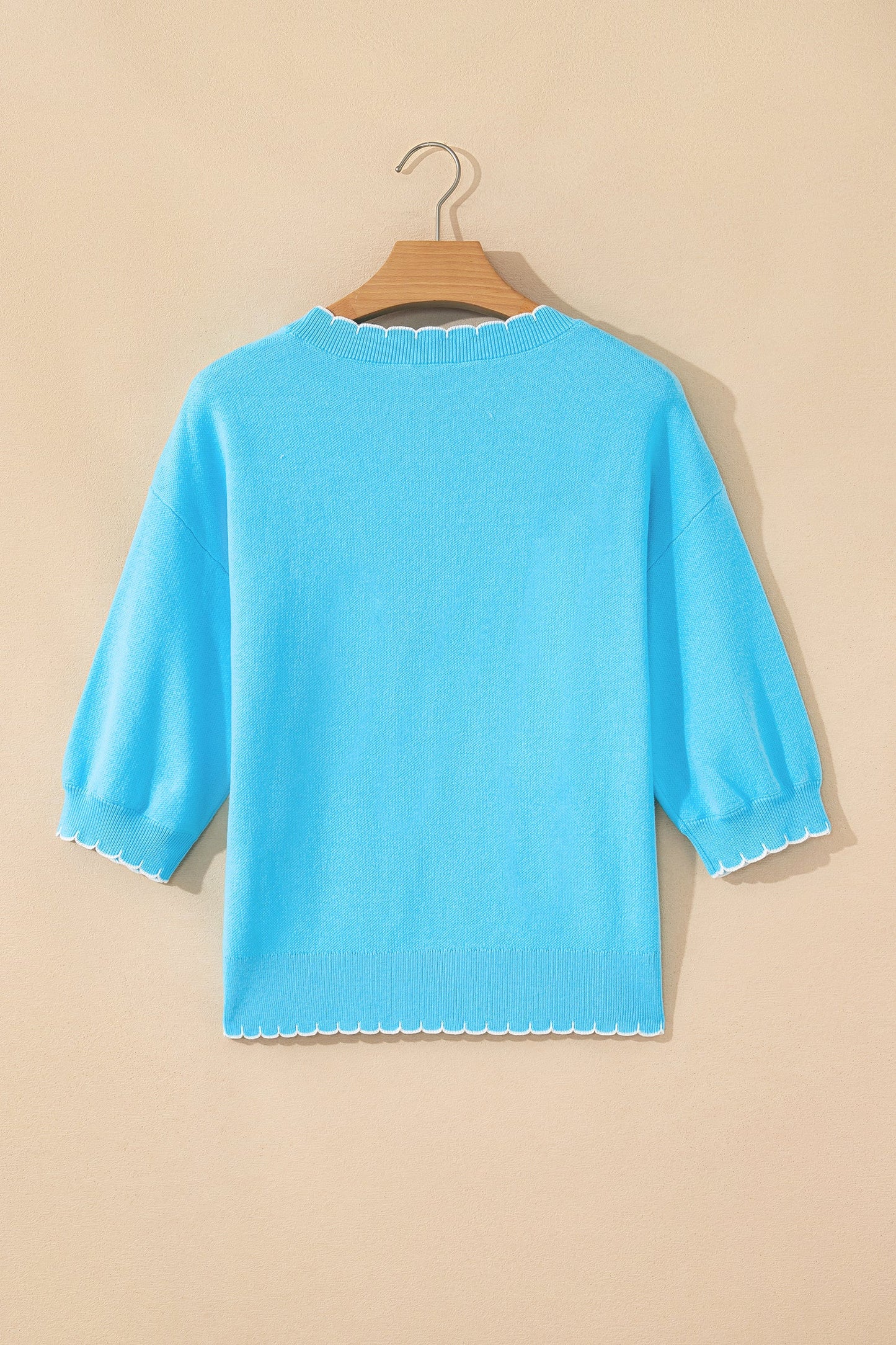 Bow Tie Contrast Stitch 3/4 Sleeve Sweater