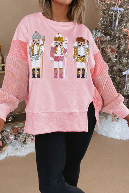 Nutcracker Sequin Colorblock Textured Christmas Sweatshirt