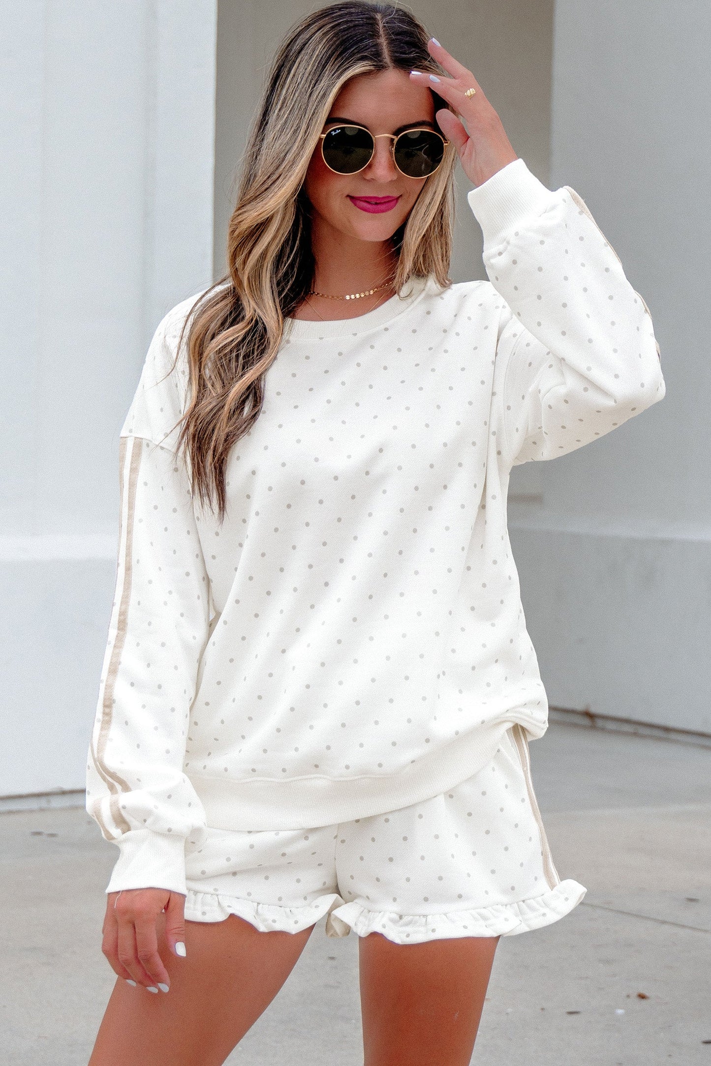 Polka Dot Side Stripe Detail Sweatshirt & Shorts Set