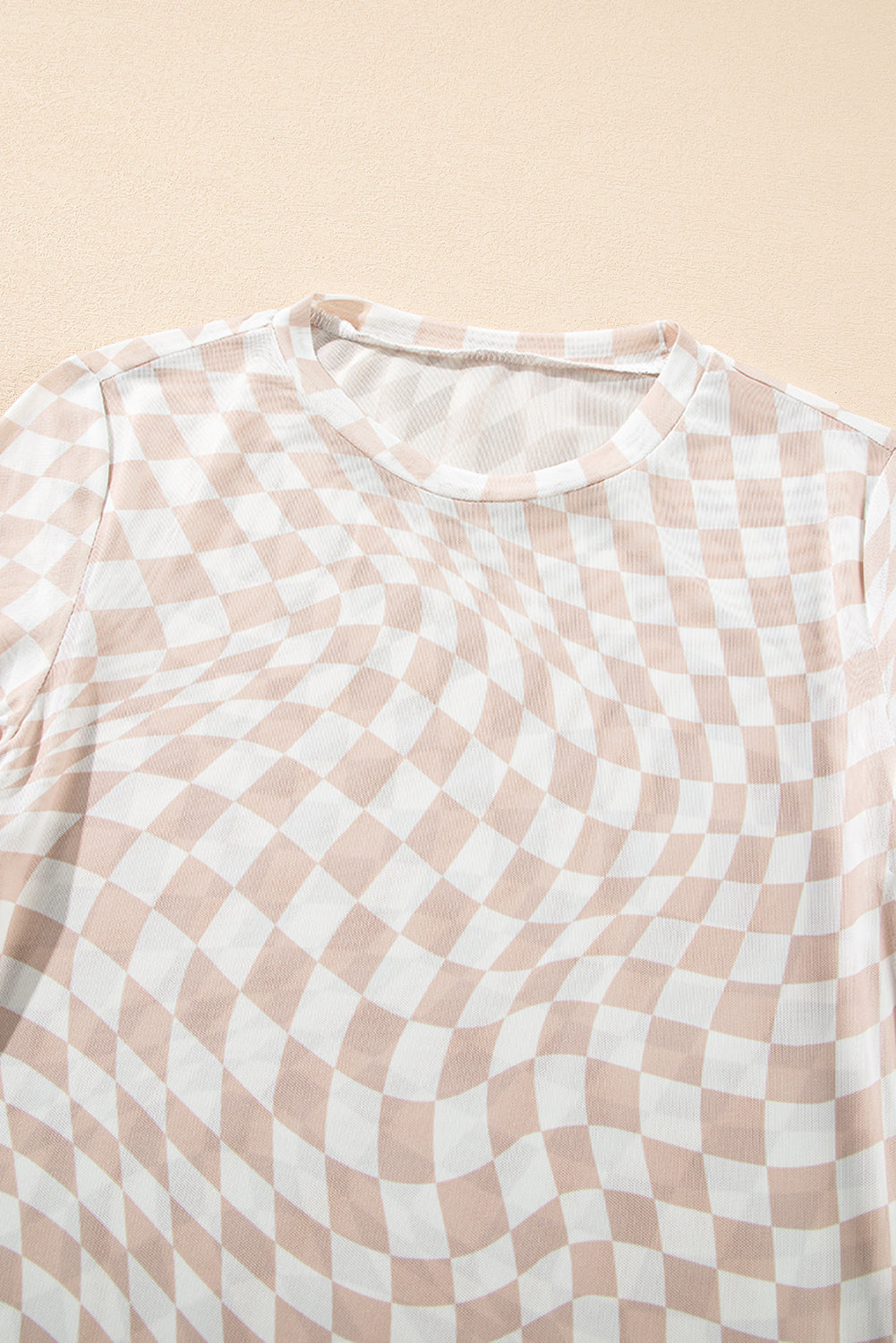 Checker Mesh Long Sleeve Top