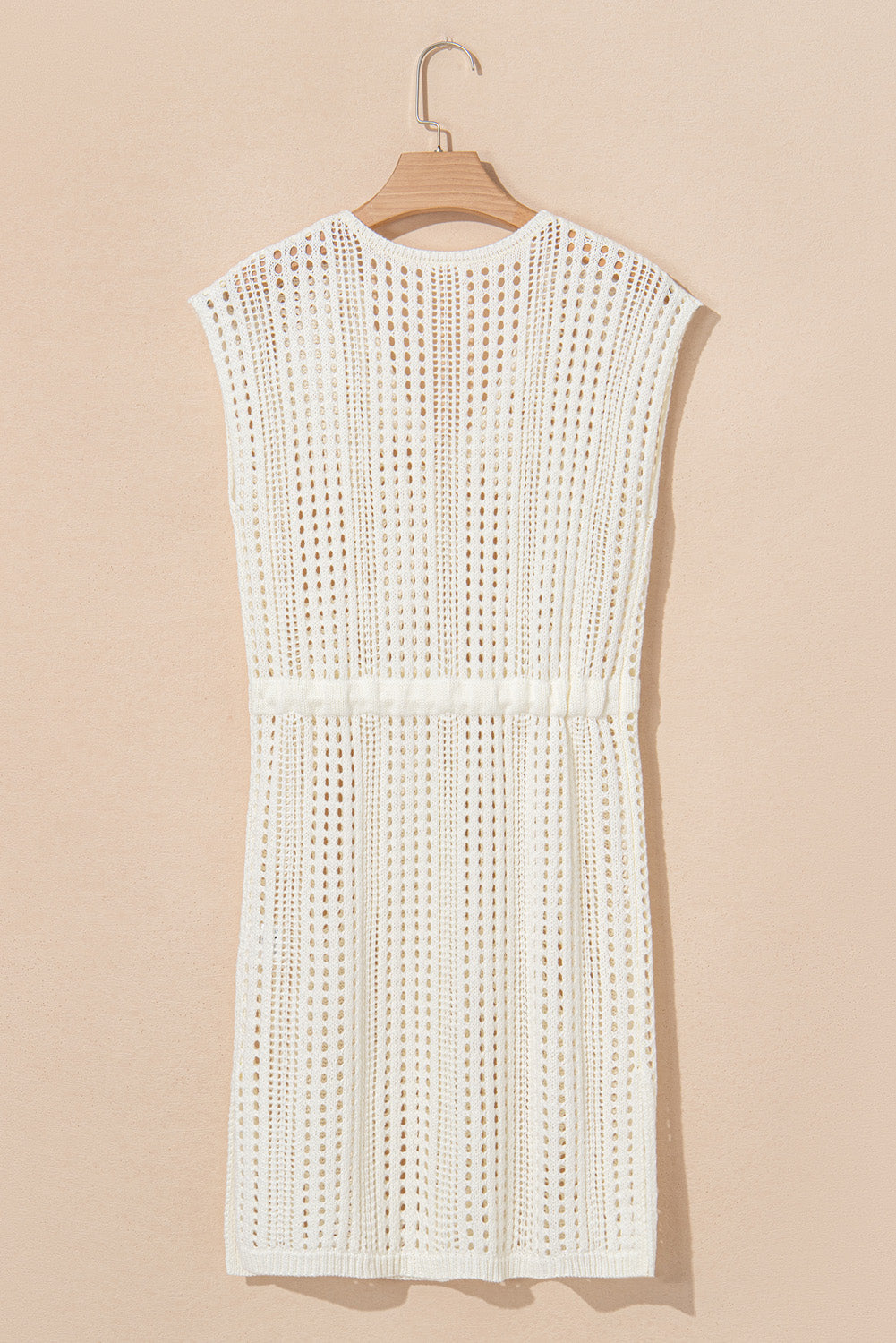 Open Knit Drawstring Waist Beach Dress